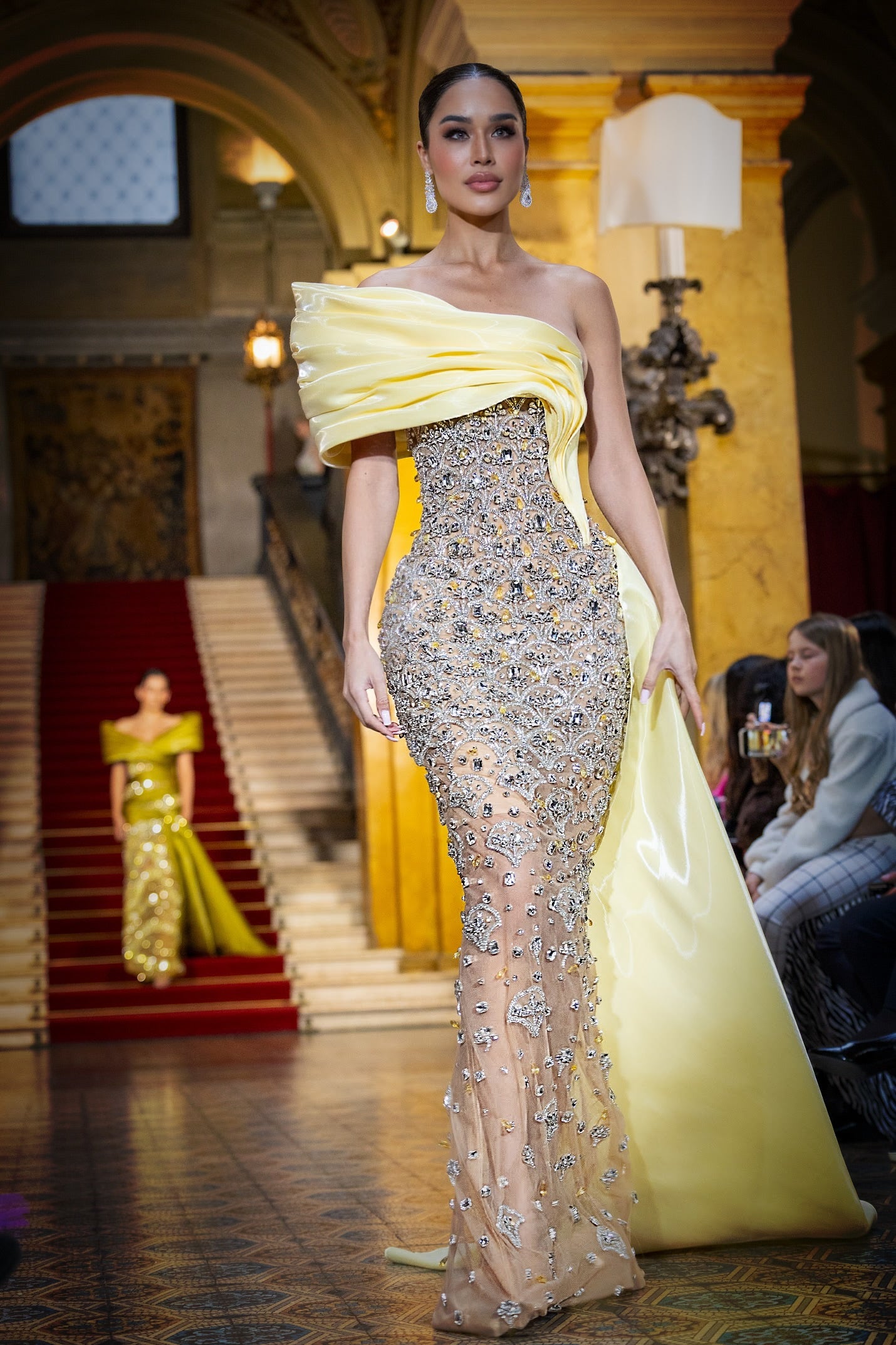 Elisabetta - One Shoulder Draped Beaded Gown