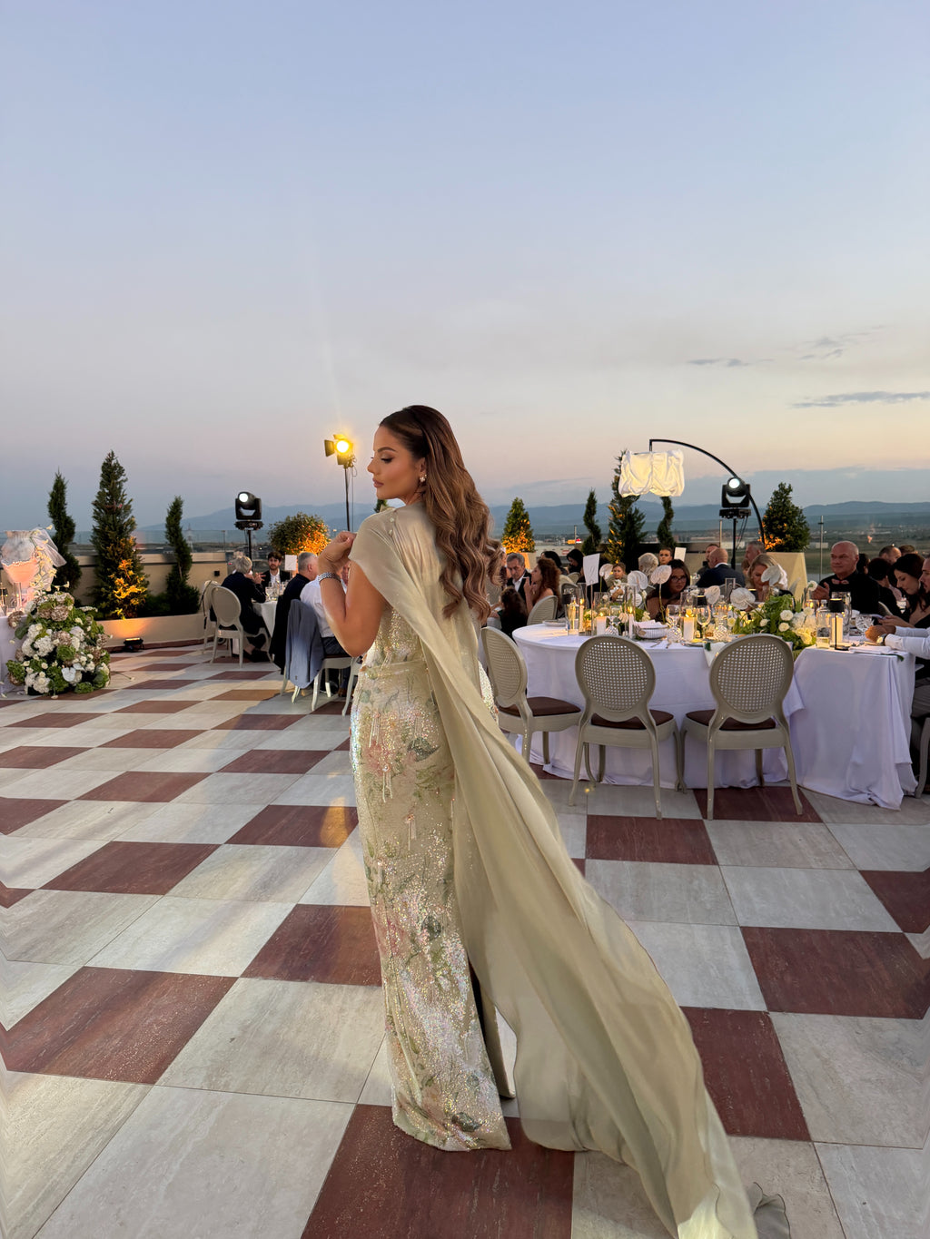 Ajla - Embellished one shoulder cape gown