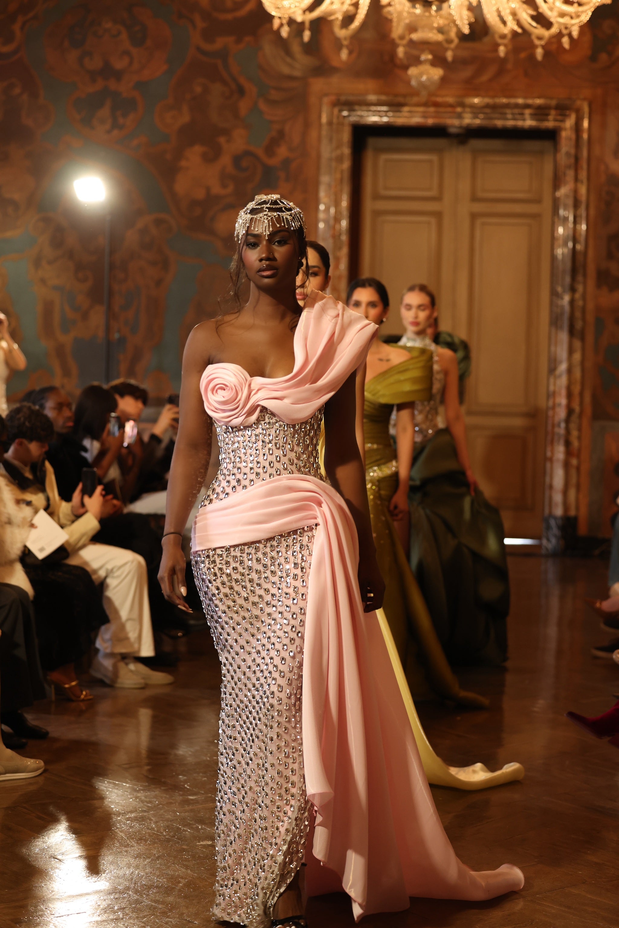 Mèlia - Blush Crystal Embellished One-Shoulder Gown