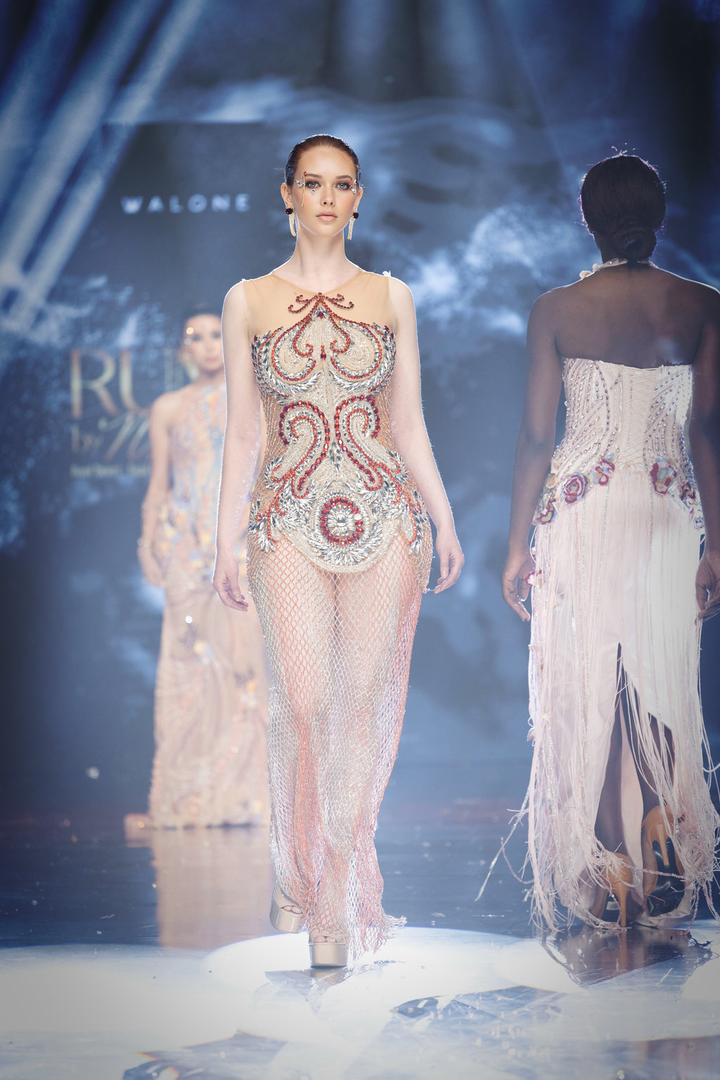 Mirèlia - Nude Mesh Beaded Gown