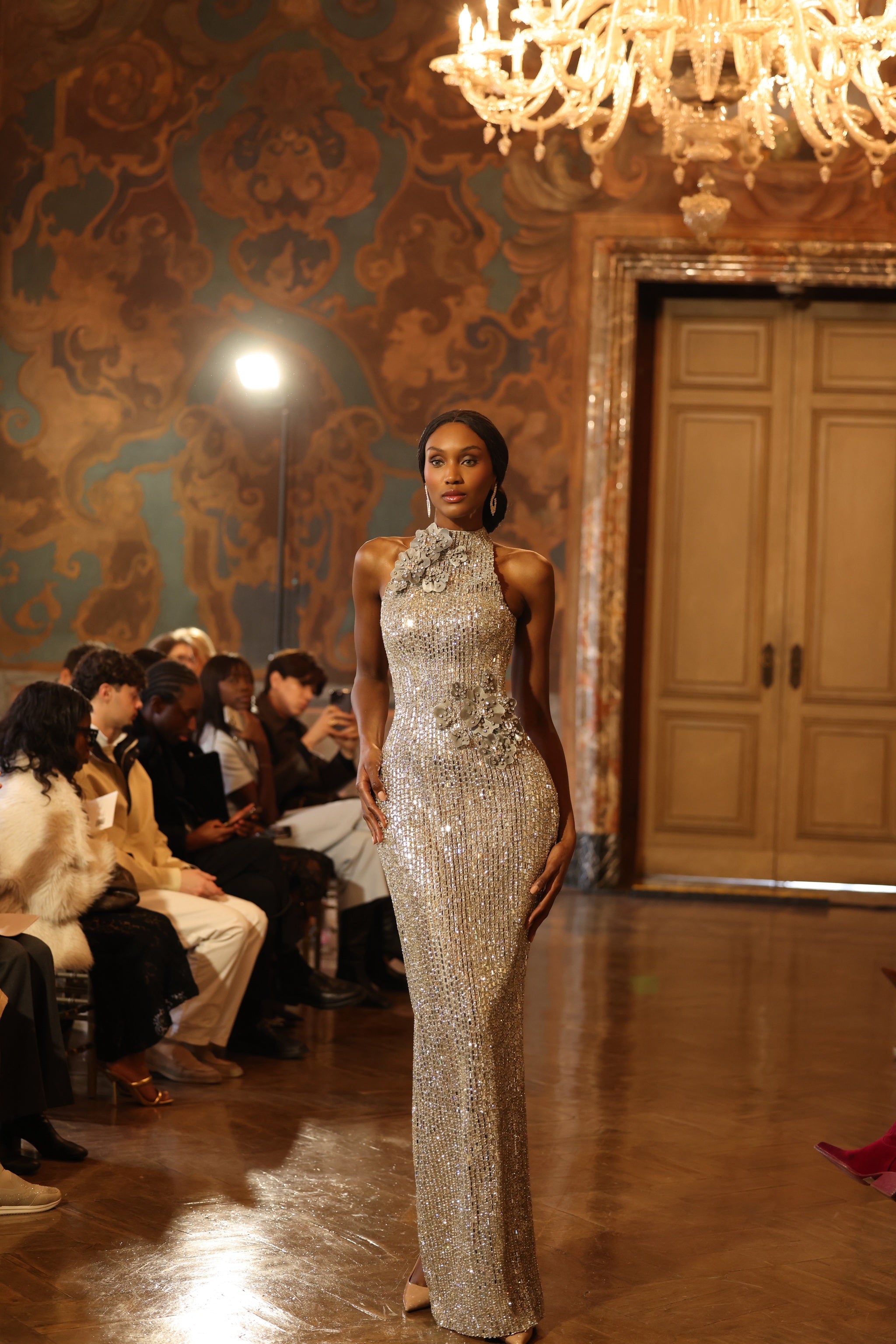Hana - Crystal Halter Gown with Floral Appliqué