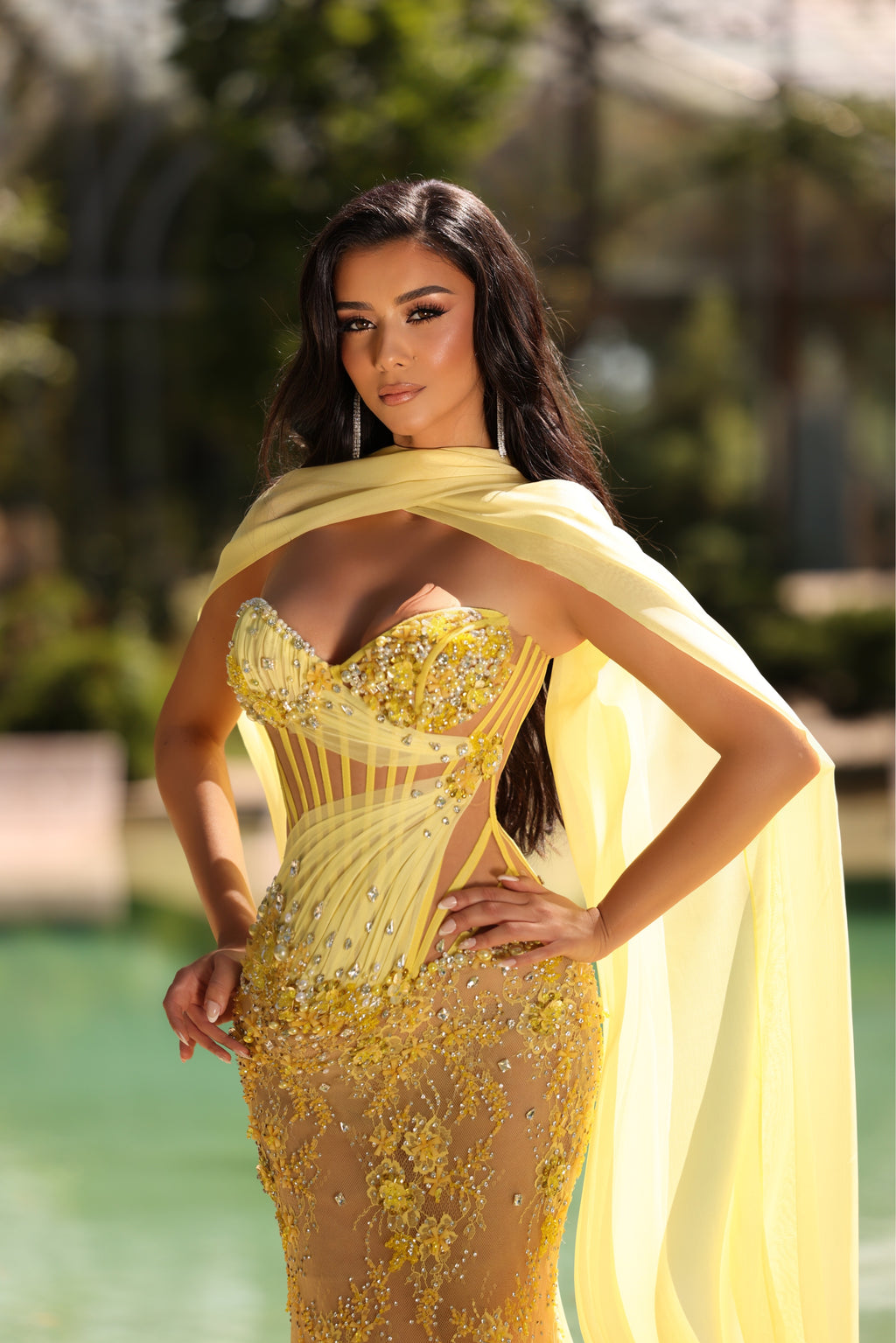 Medlina - Crystal Corset Cape Gown