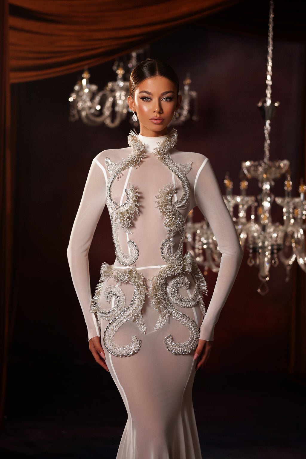 High Neck Sculpted Mermaid Gown