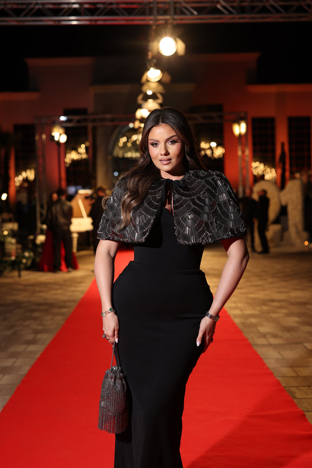 Linara - Crystal Cape Black Dress