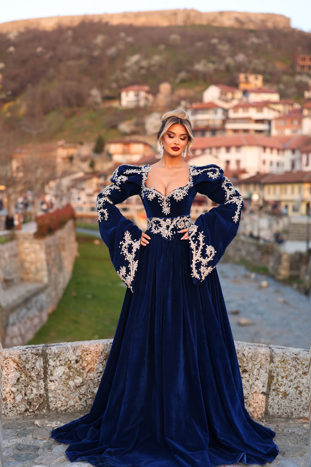 Tringa - Royal Blue Embroidered Gown