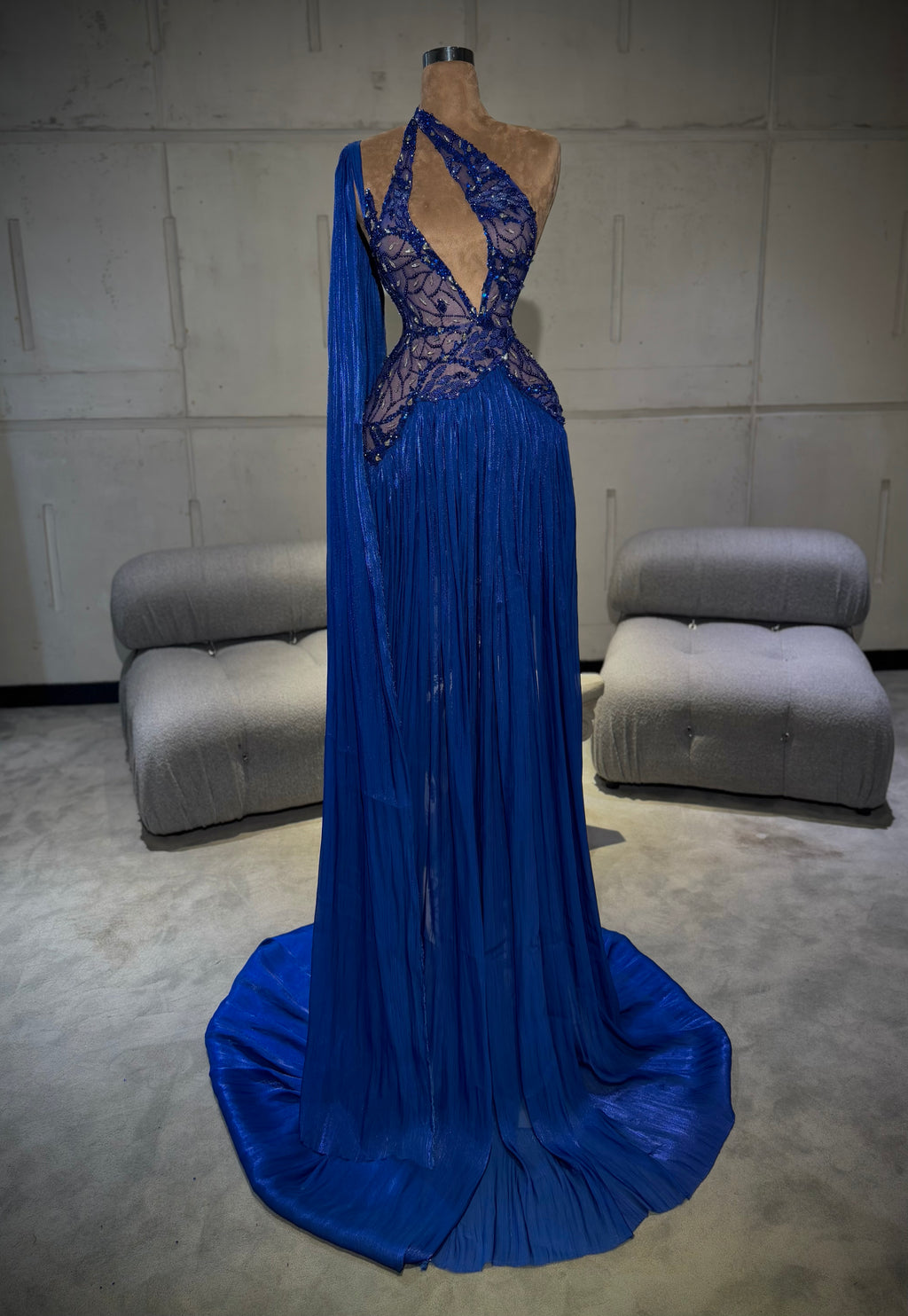 Darya – Royal Blue Draped Gown