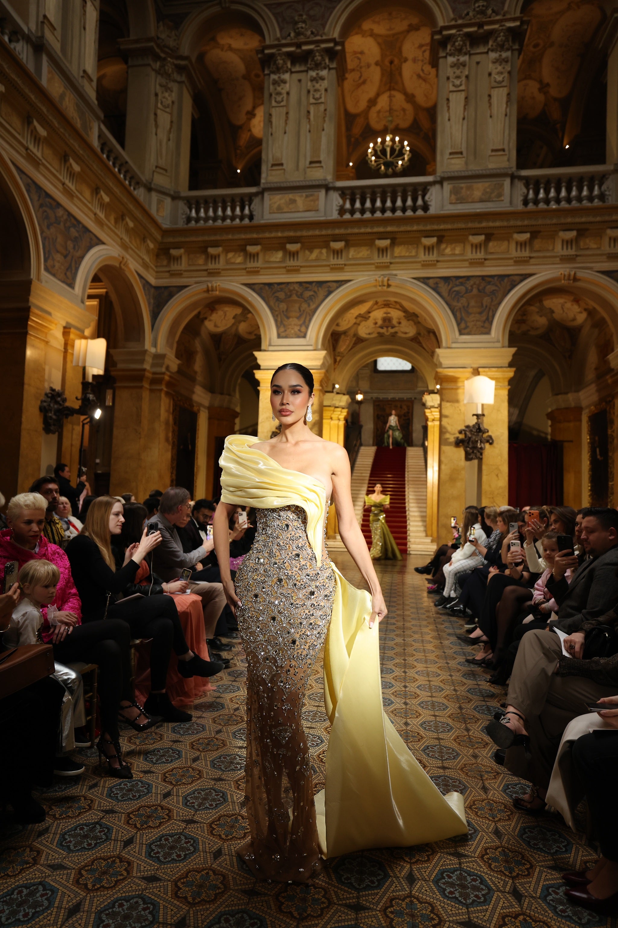 Elisabetta - One Shoulder Draped Beaded Gown