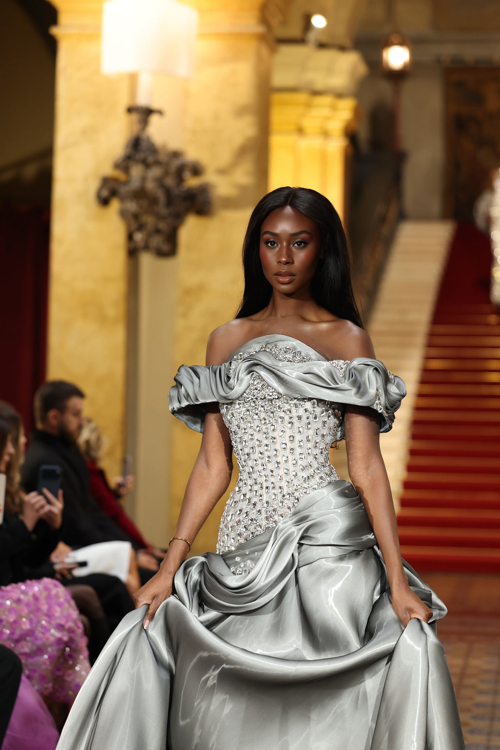 Eryanna - Draped Gown with Crystal Embellished Bodice