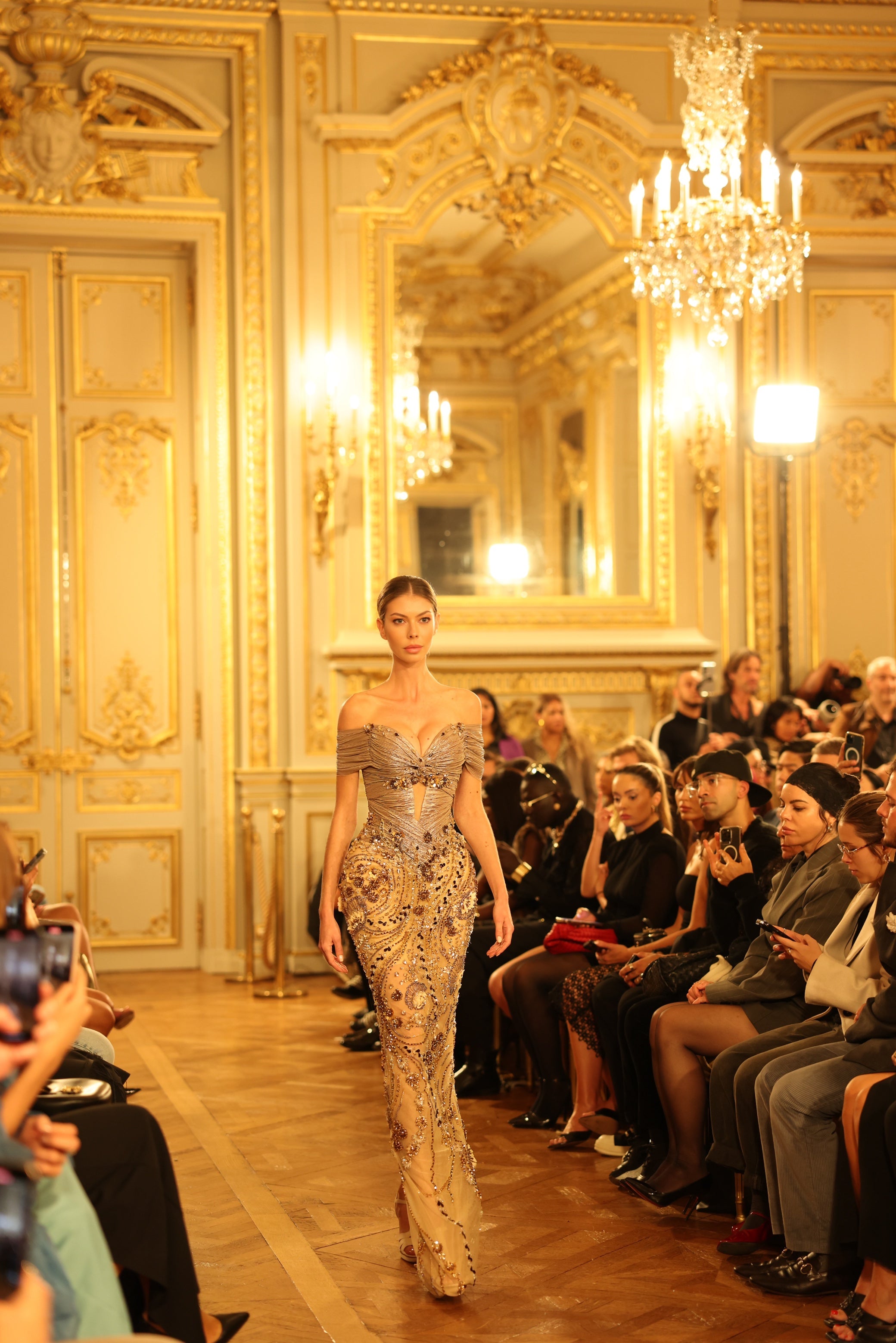 Marisse - Off Shoulder Crystal Pleated Dress