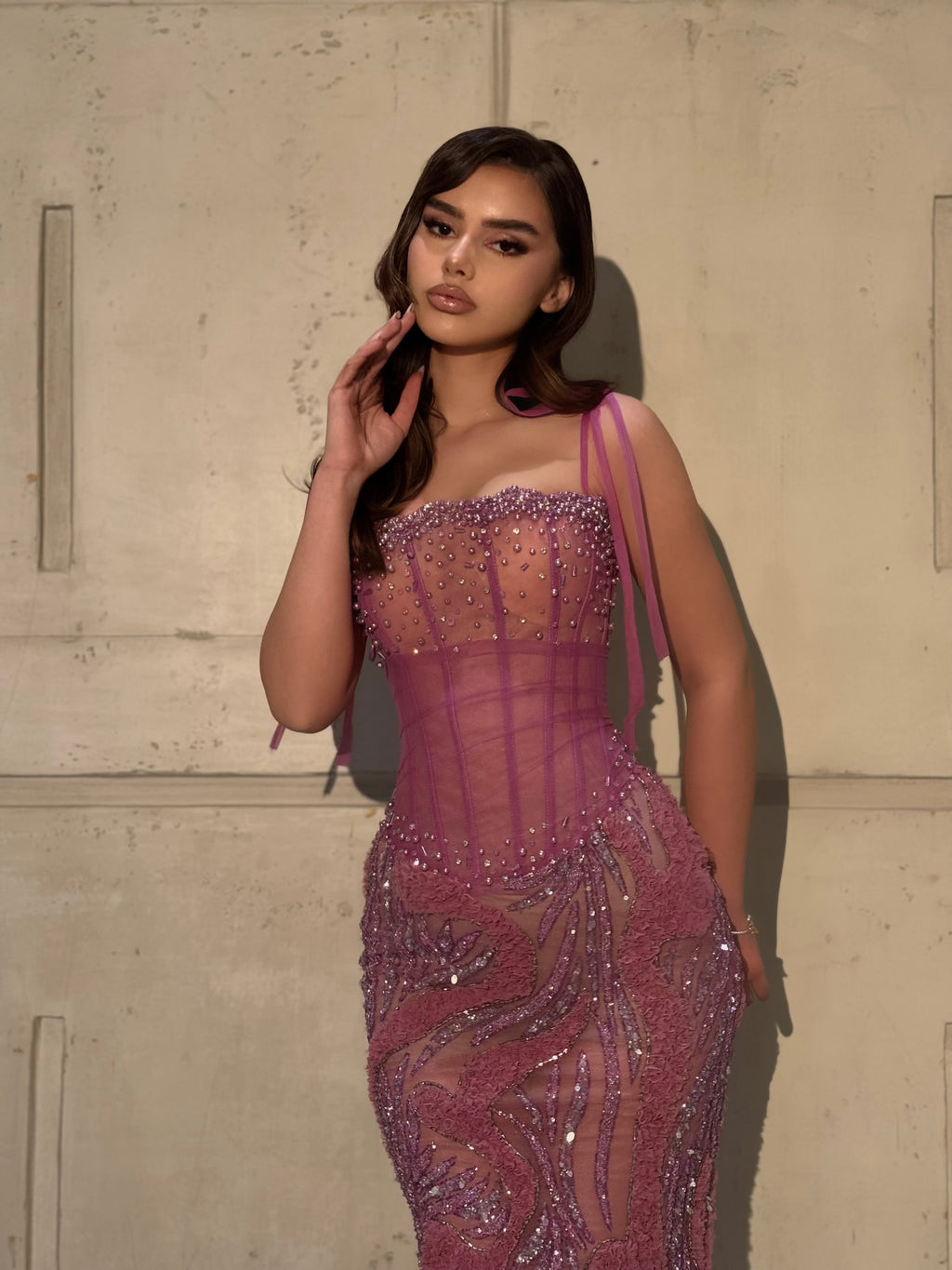 Irèna – Mauve Beaded Corset Gown