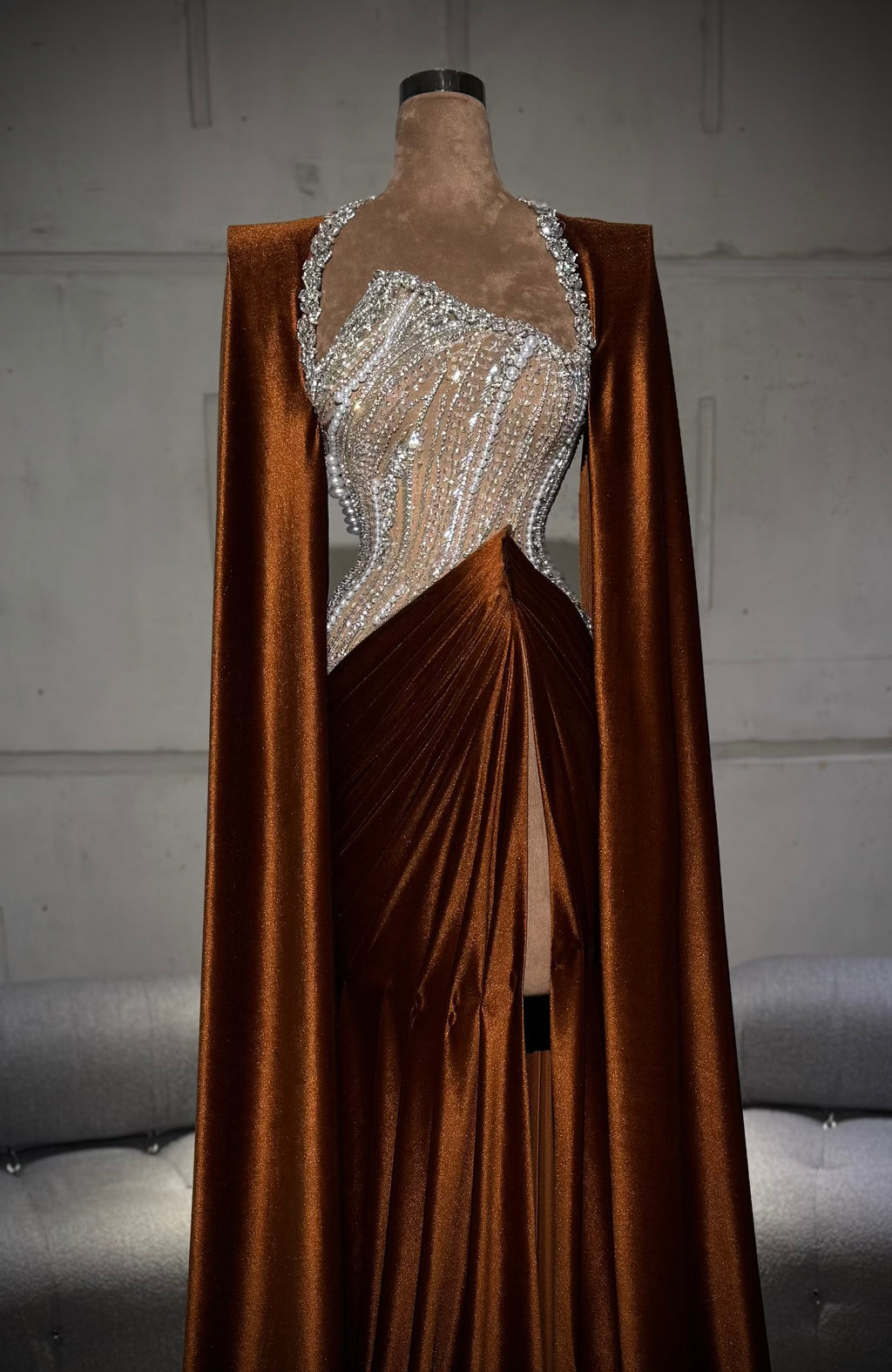 Sahara - Velvet Cape Gown with Crystal Corset
