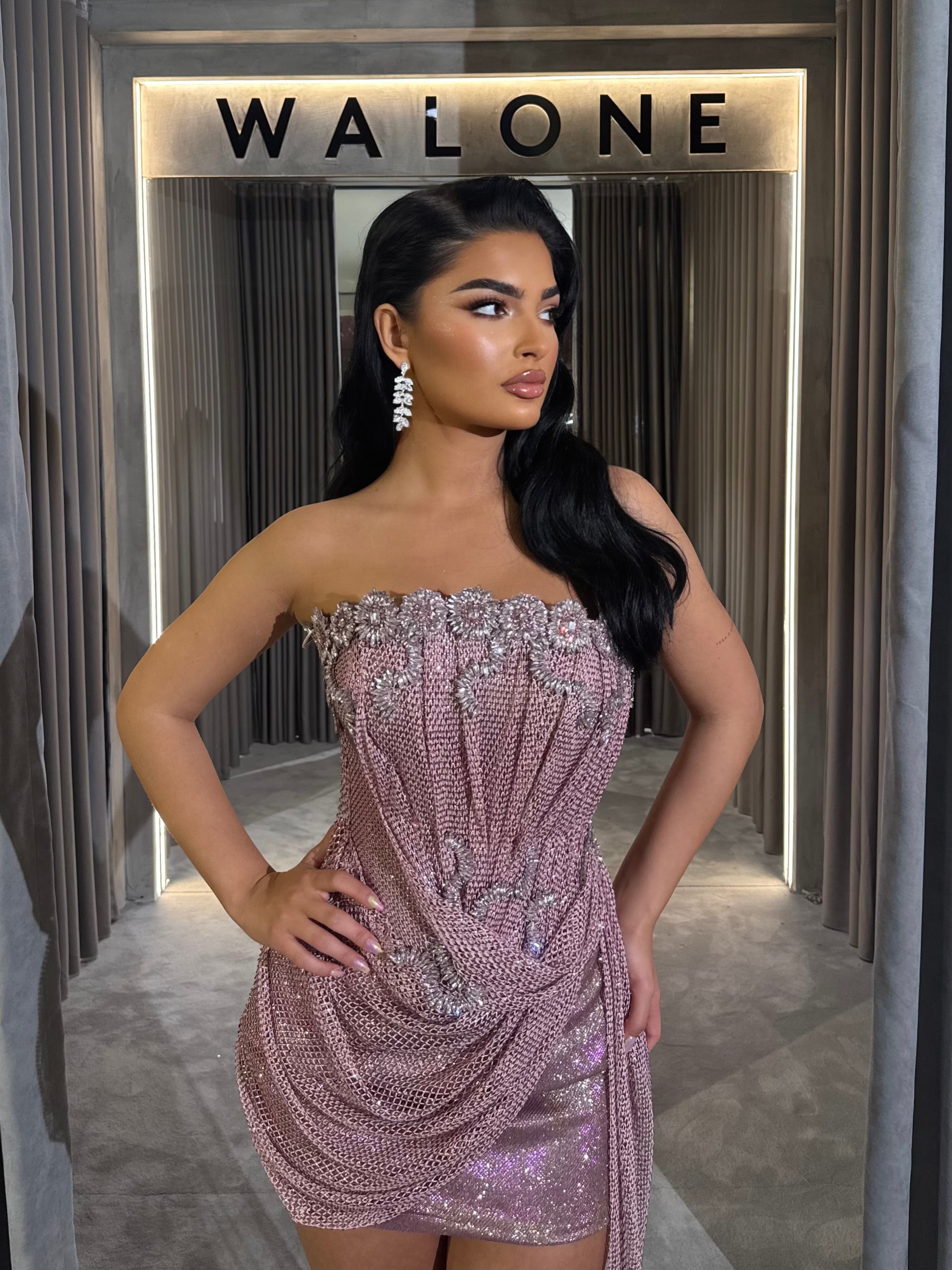 draped corset mini dress in mauve Ladivine CC503 Short Beaded Corset Satin Homecoming Dress Black / 8