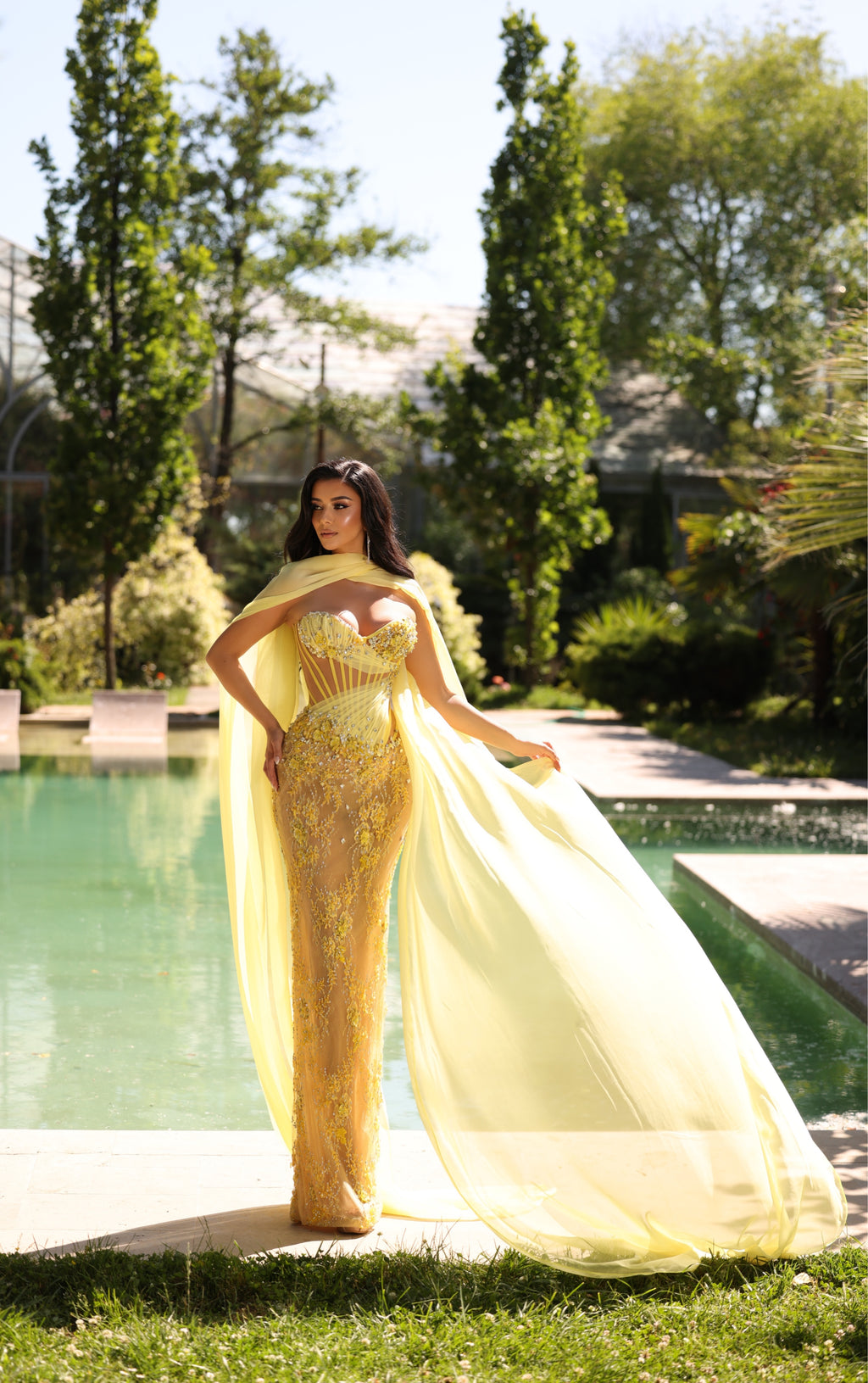 Medlina - Crystal Corset Cape Gown