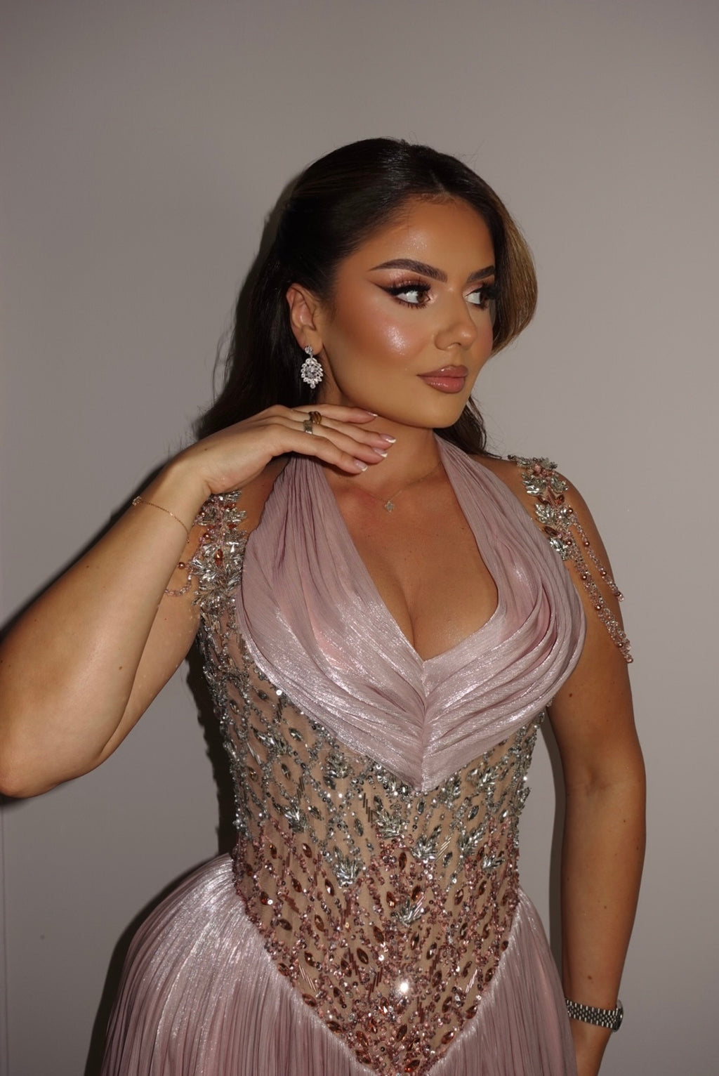 Serenaya – Blush Embellished Flowing Dress