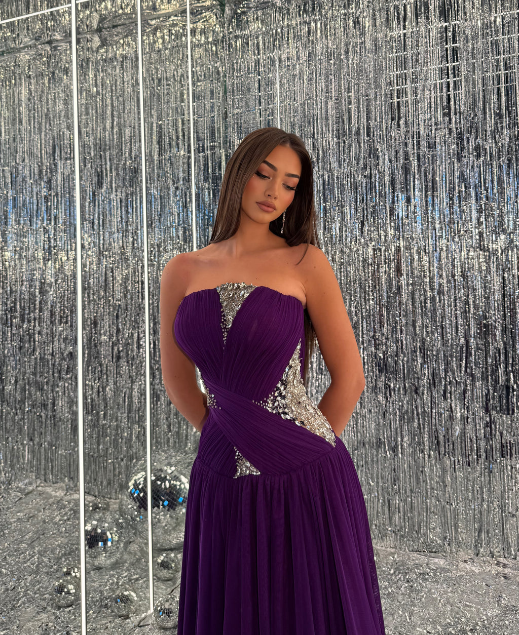 Adara – Strapless Chiffon Beaded Gown