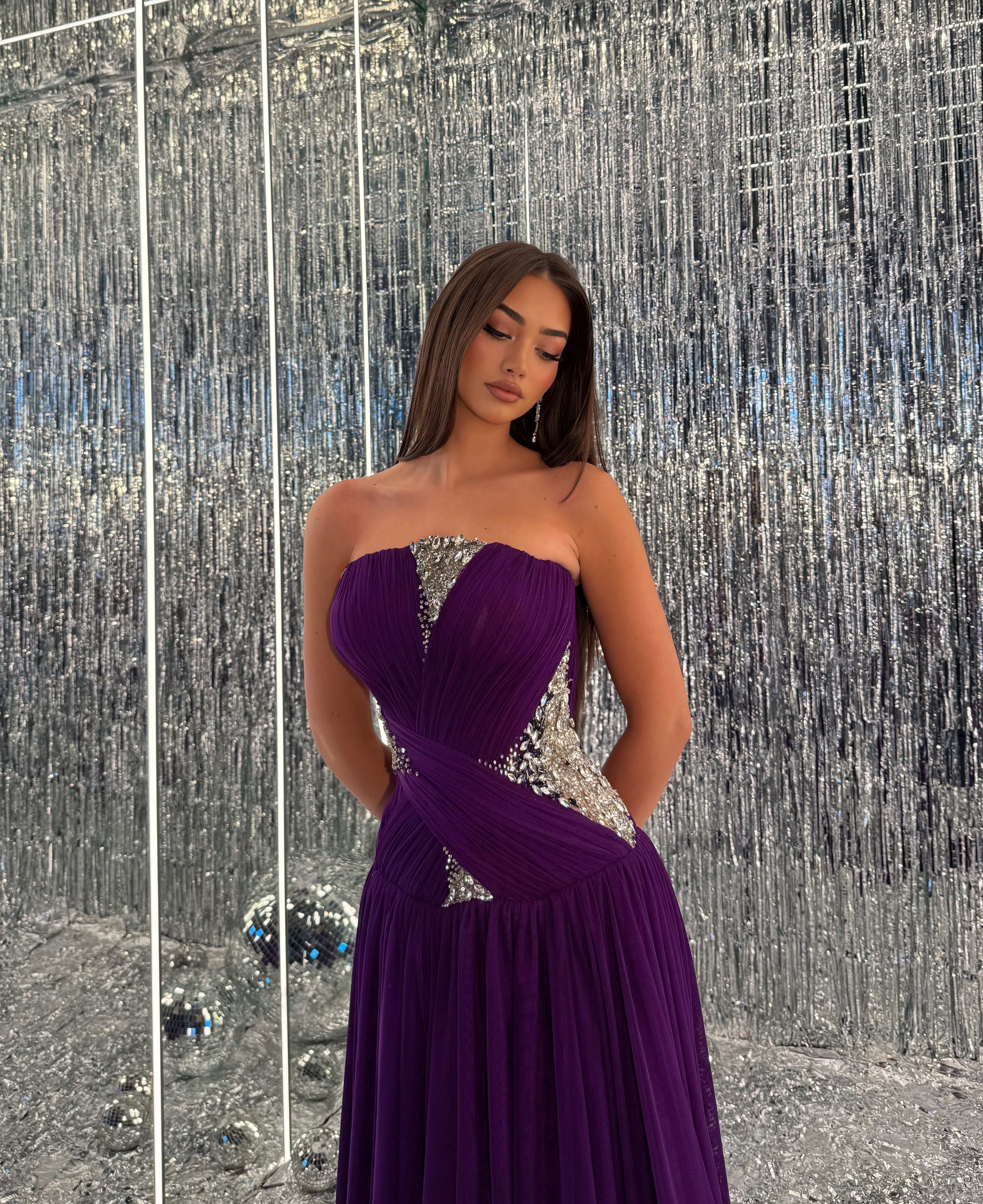 Adara – Strapless Chiffon Beaded Gown