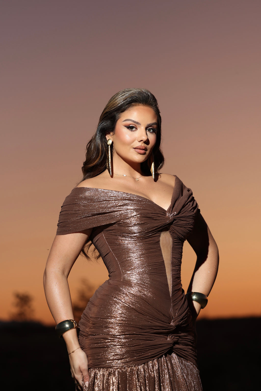 Lorena – Off the Shoulder Bronze Gown