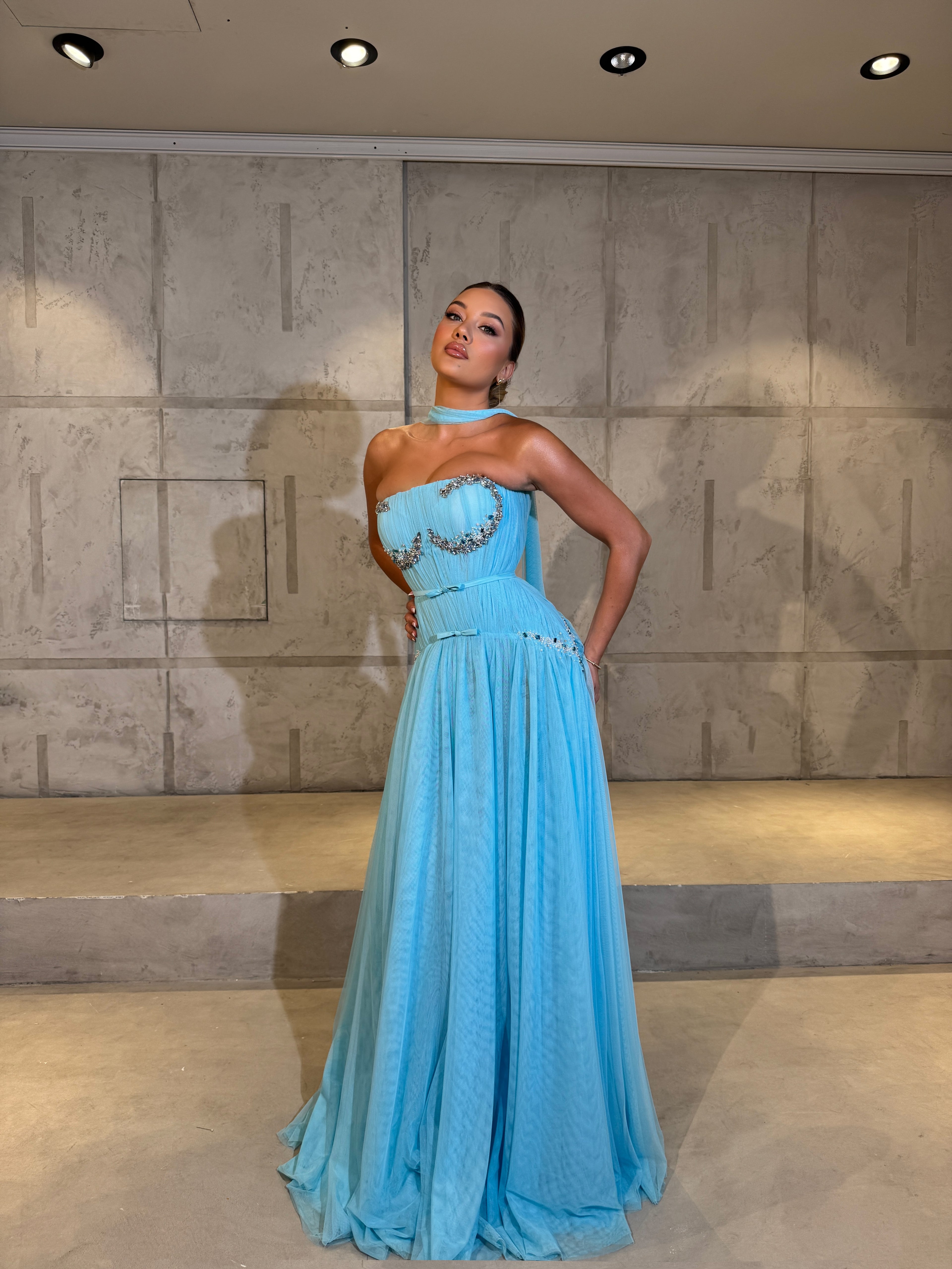 Isalina - Aquamarine Strapless Gown XS Isalina - Aquamarine Strapless Gown XS