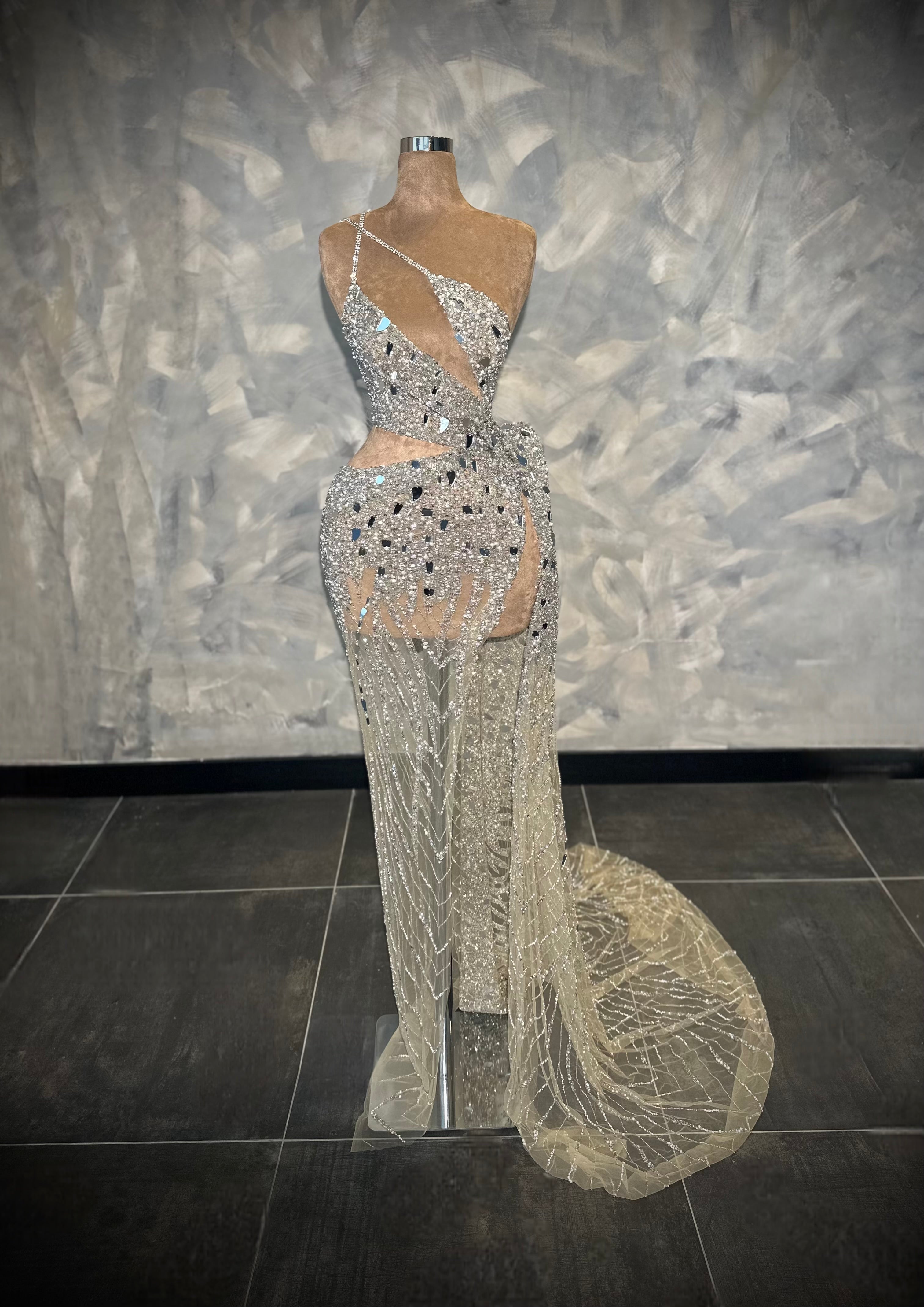 Ronya - Asymmetrical Crystal Gown