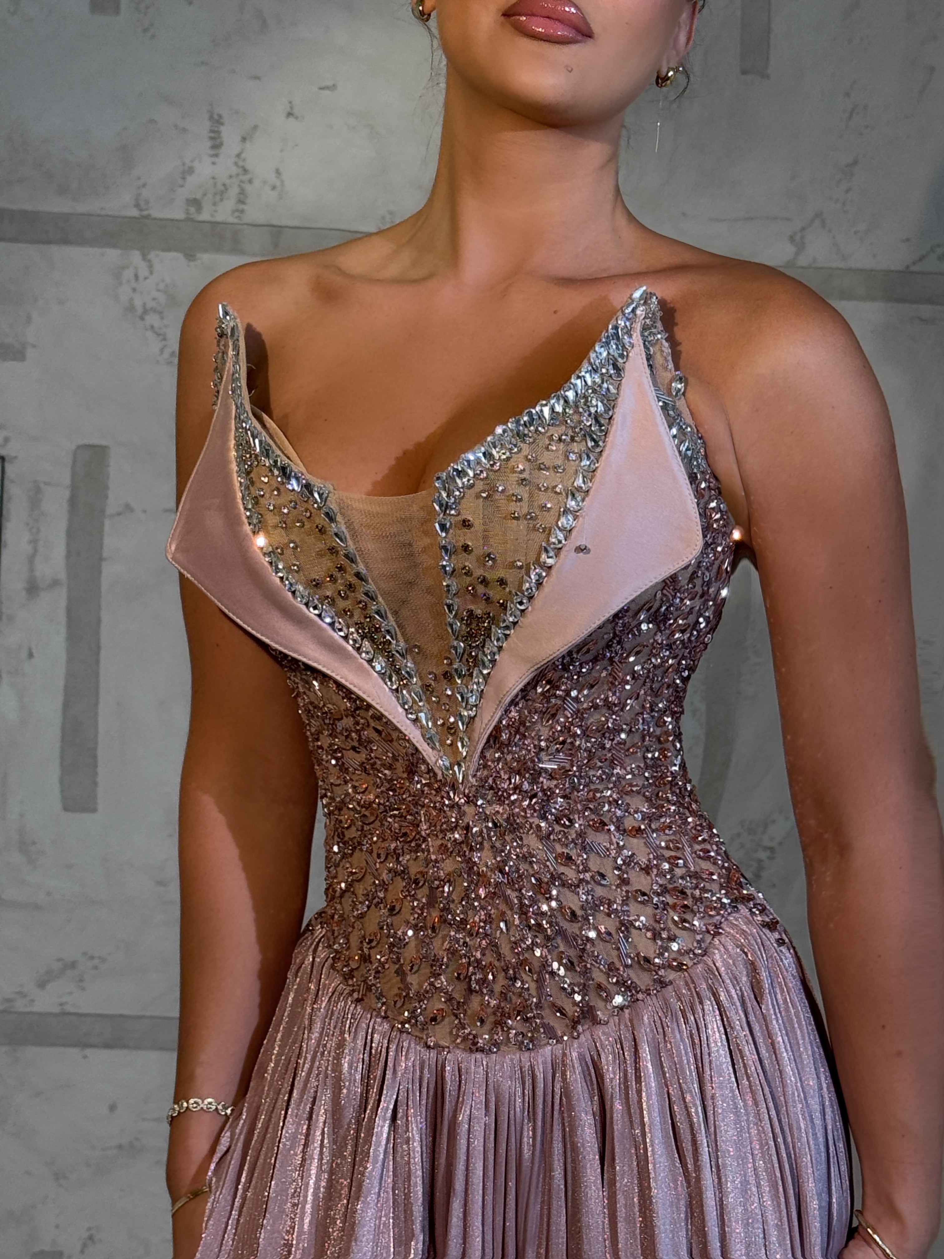 blush metallic dress Metallic Pink Long A-Line Prom Dress by La Femme Pink Metallic / 10