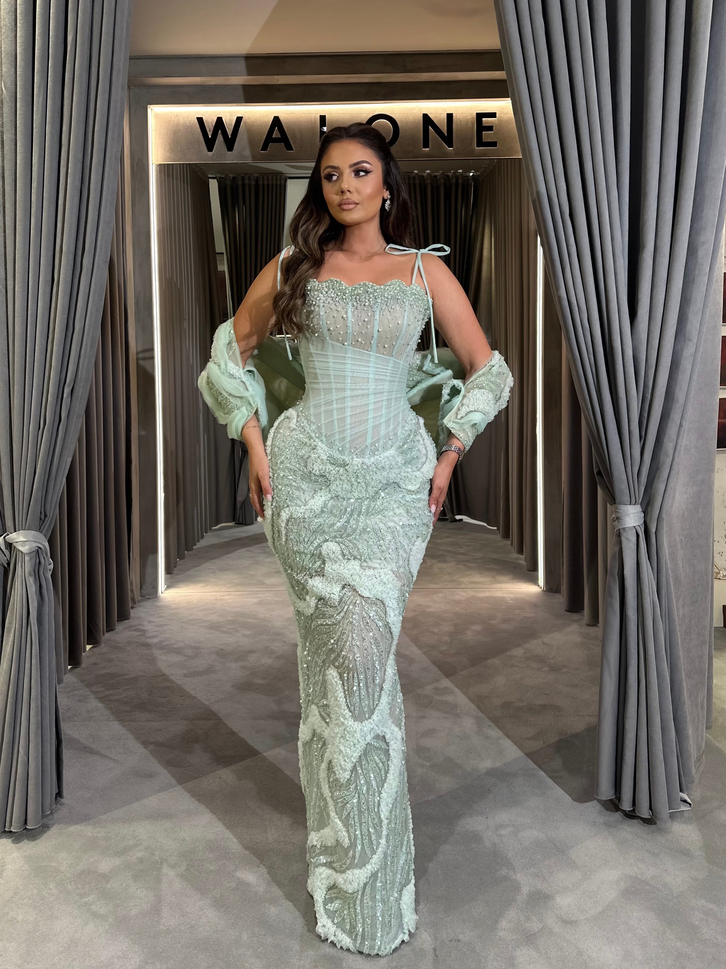 Seafoam Crystal Corset Gown