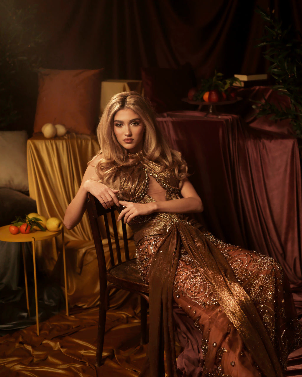 Mirelise – Bronze Draped Gown