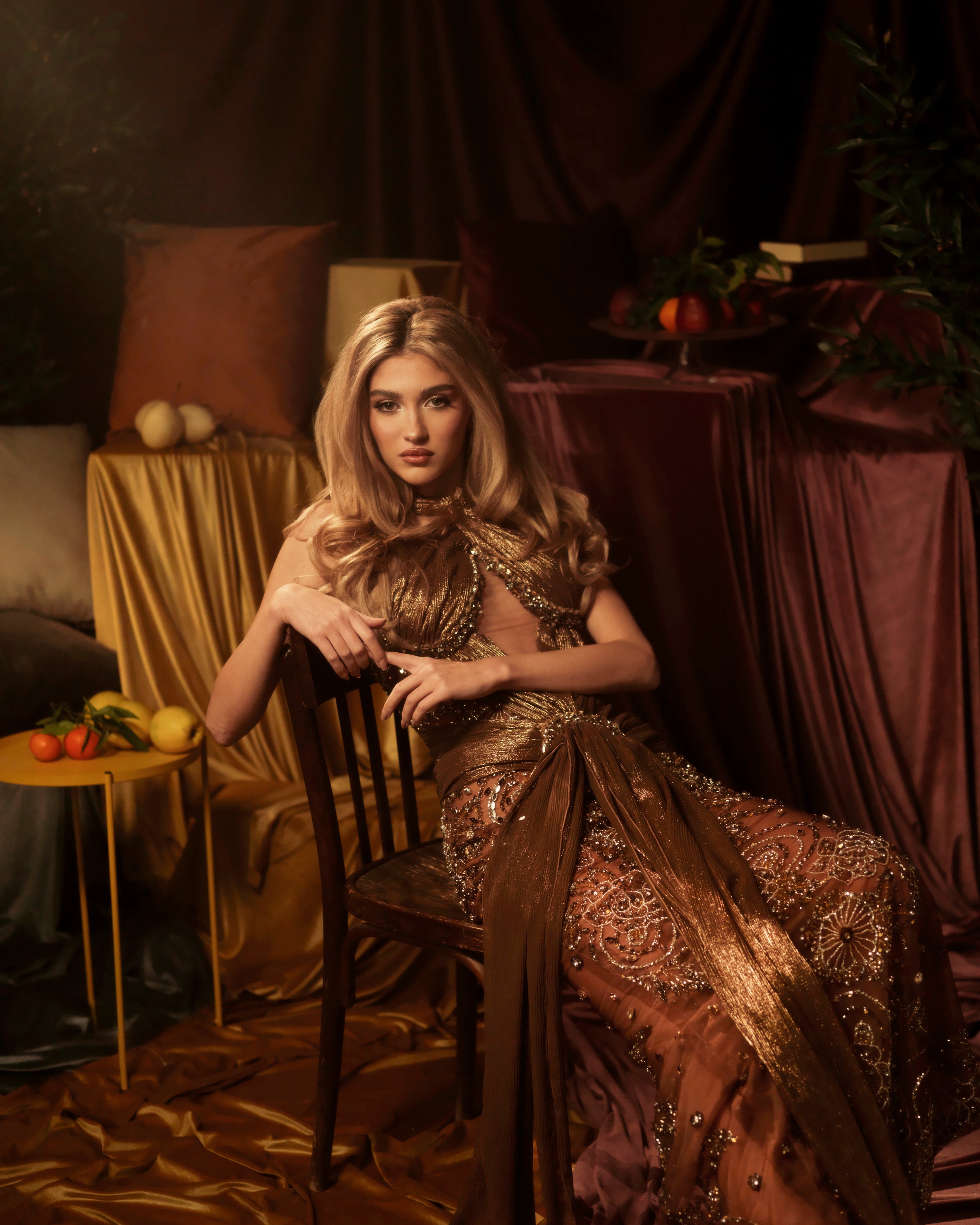 Mirelise – Bronze Draped Gown