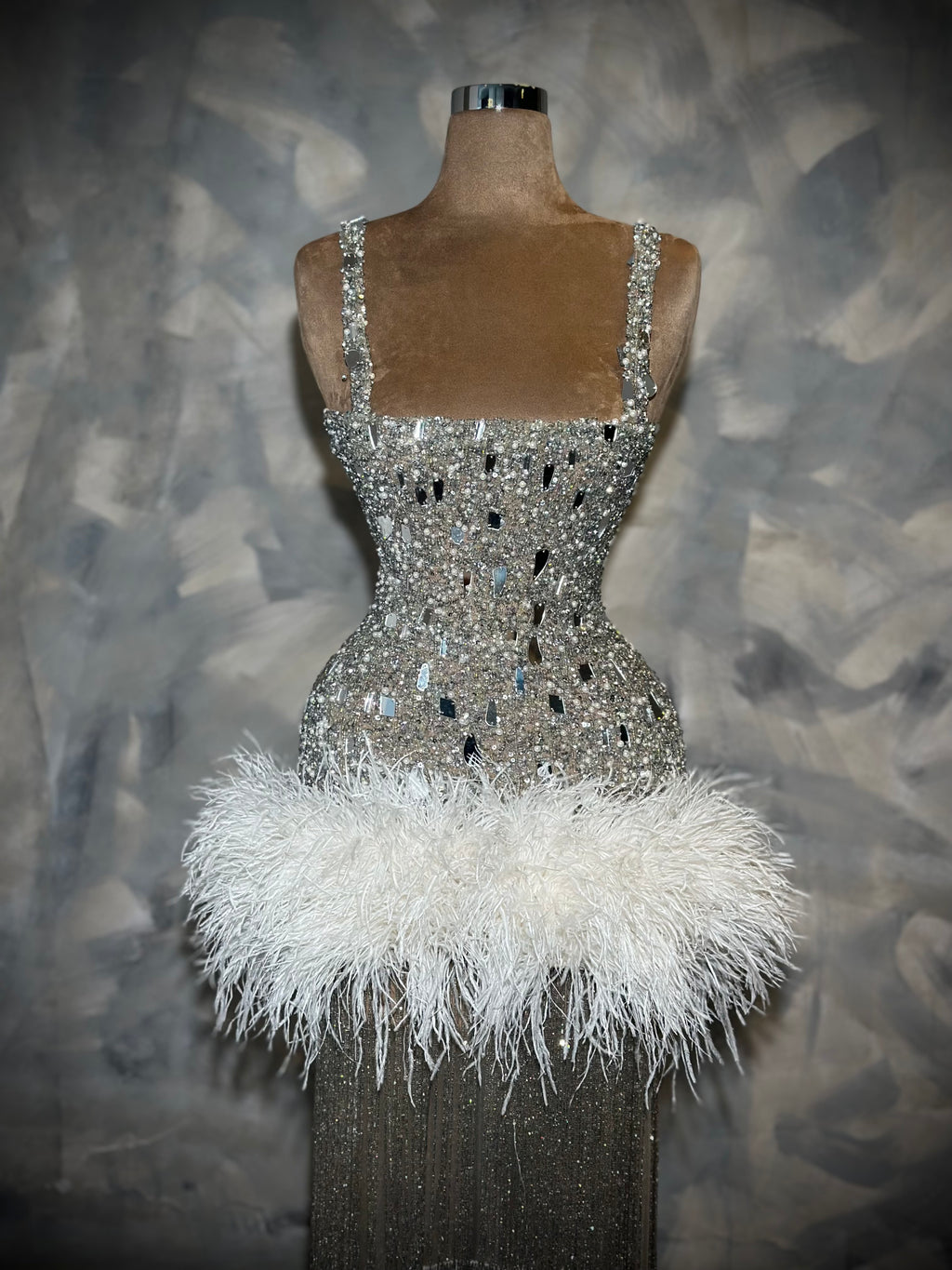 Alessa - Beaded Feather Gown