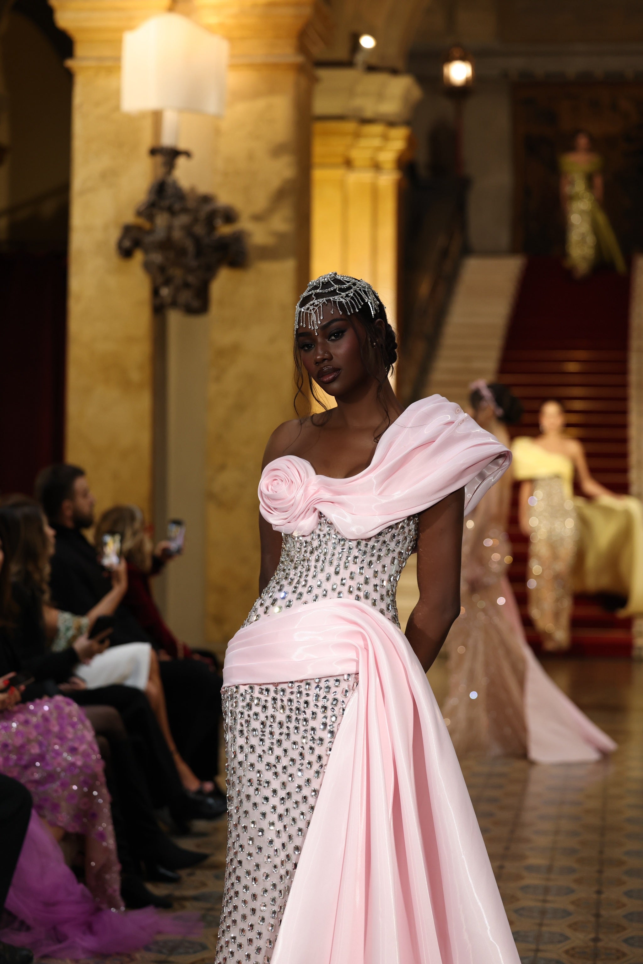 Mèlia - Blush Crystal Embellished One-Shoulder Gown