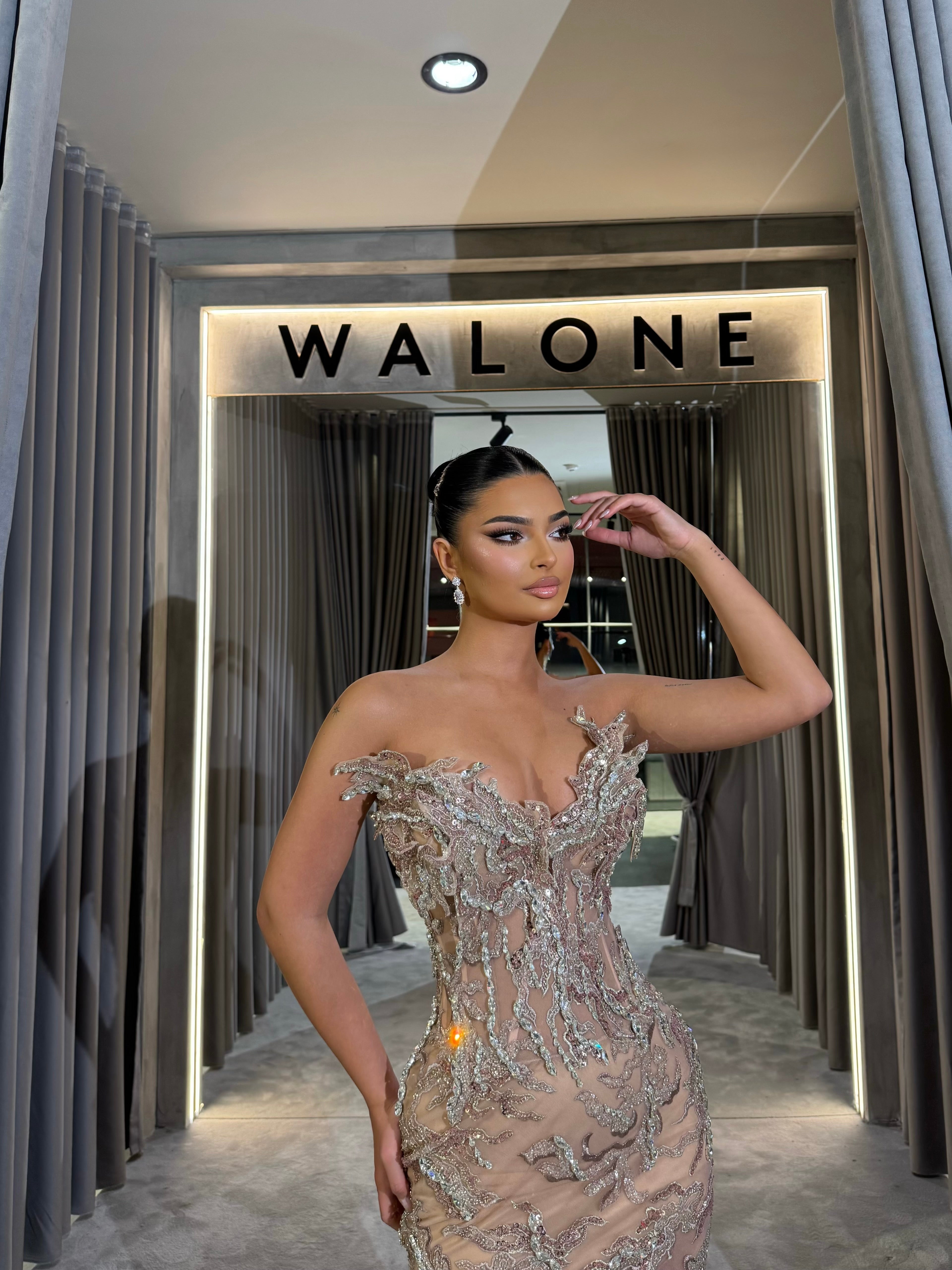 Champagne Crystal Appliqué Gown