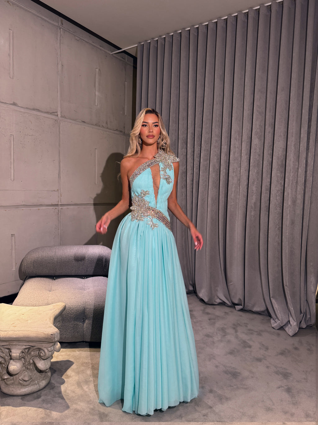 Thalassa - One shoulder embellished gown