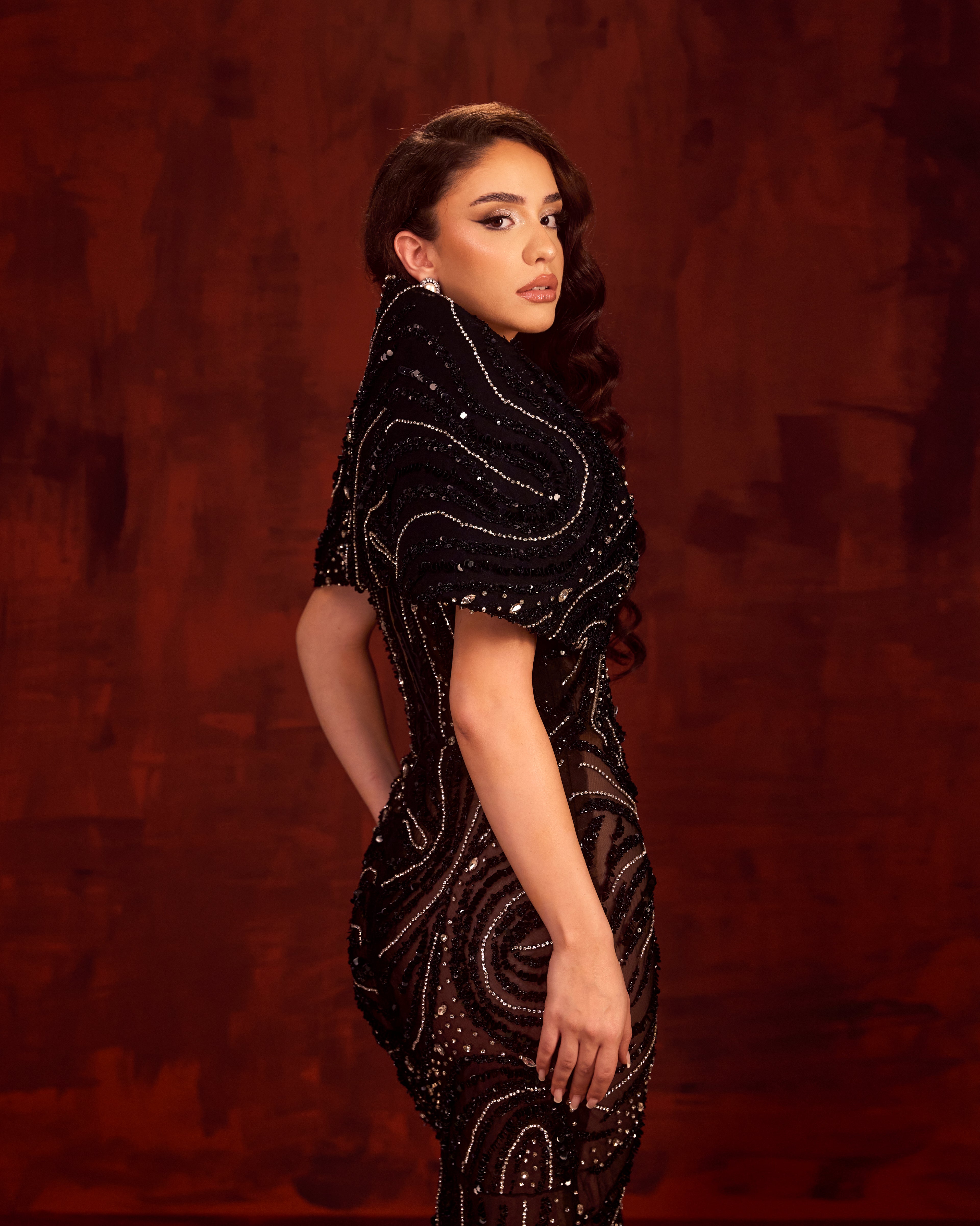 Enea - Crystal Swirl Slit Dress