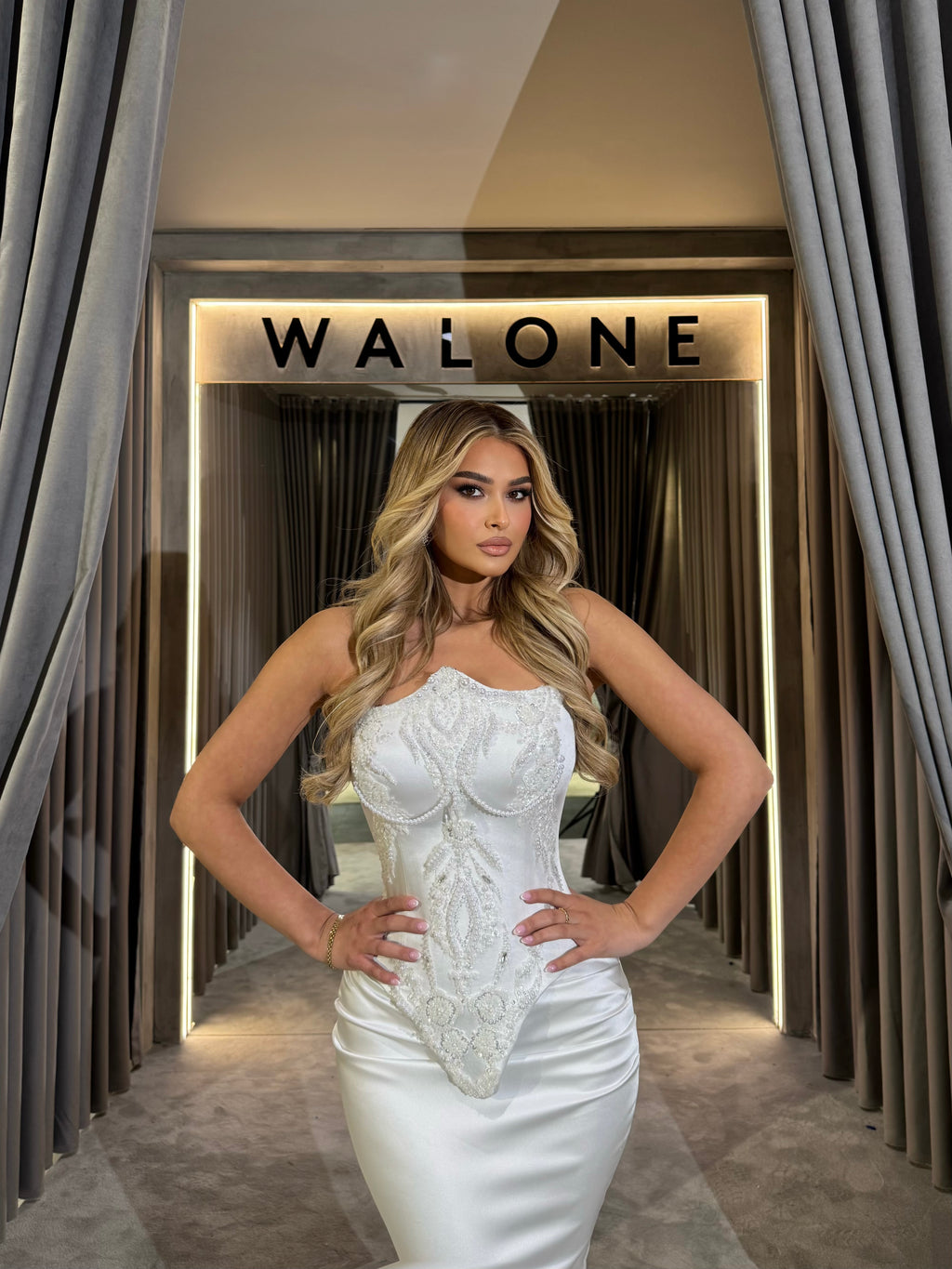 White Gown with Beaded Appliqué Bodice