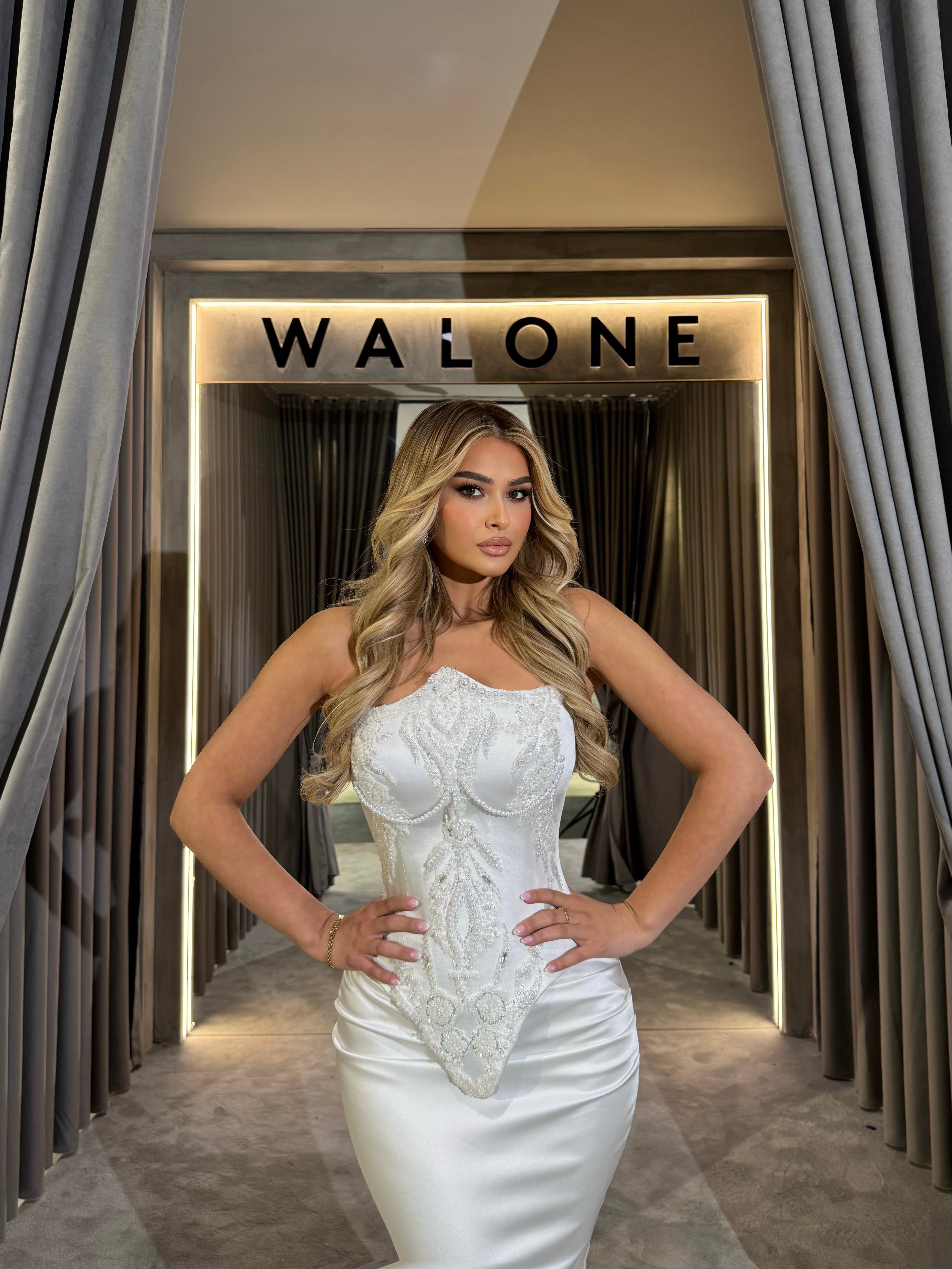 White Gown with Beaded Appliqué Bodice