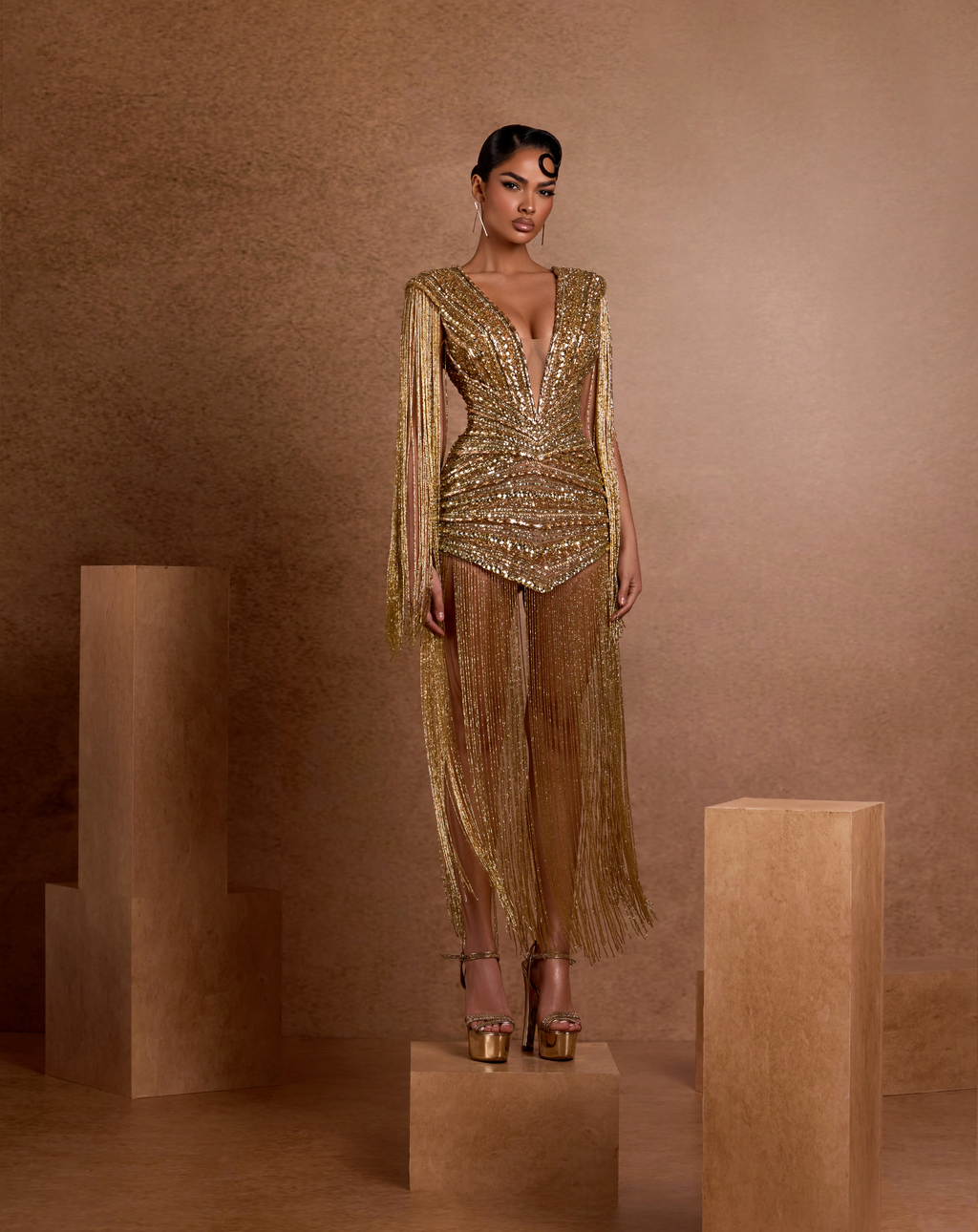 Queen of Nile Fringe Sequin Gown