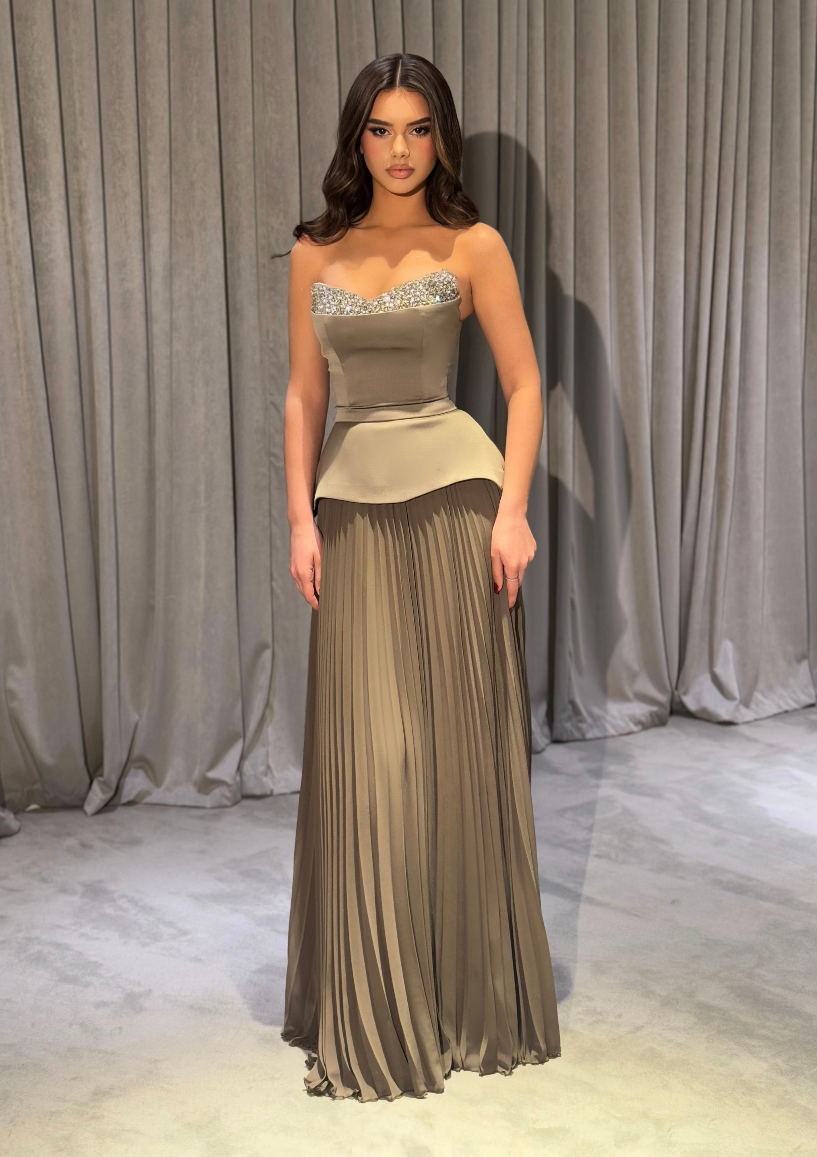 Kayla - Crystal Sweetheart Pleated Chiffon Gown