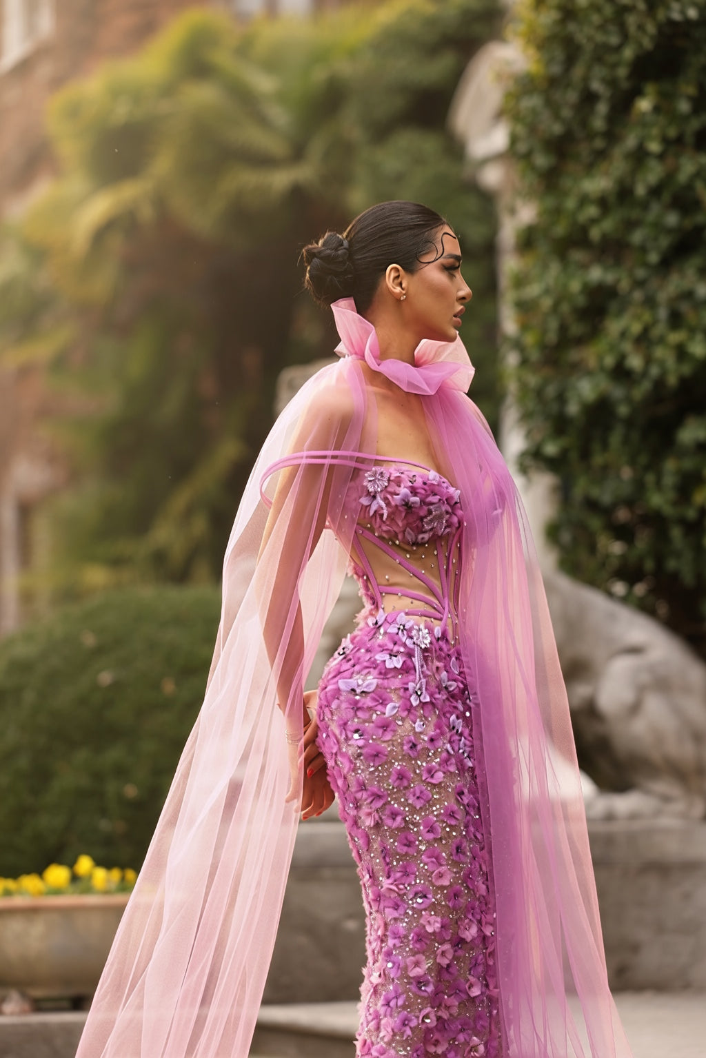 Lilienne - Pink 3D Floral Gown