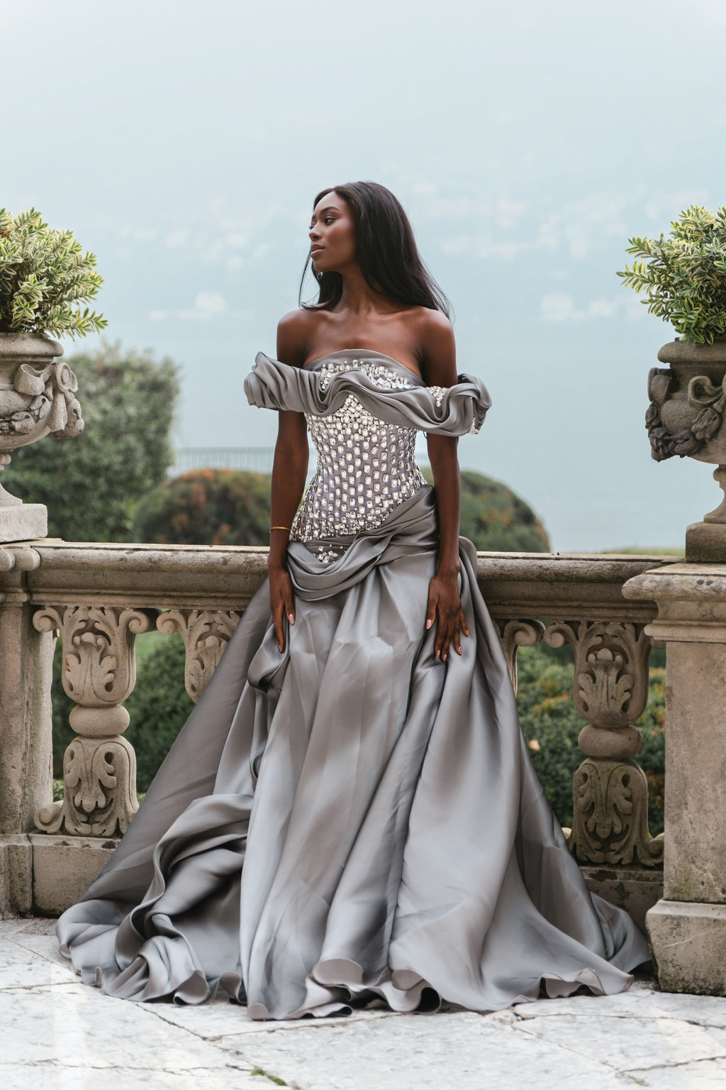 Eryanna - Draped Gown with Crystal Embellished Bodice