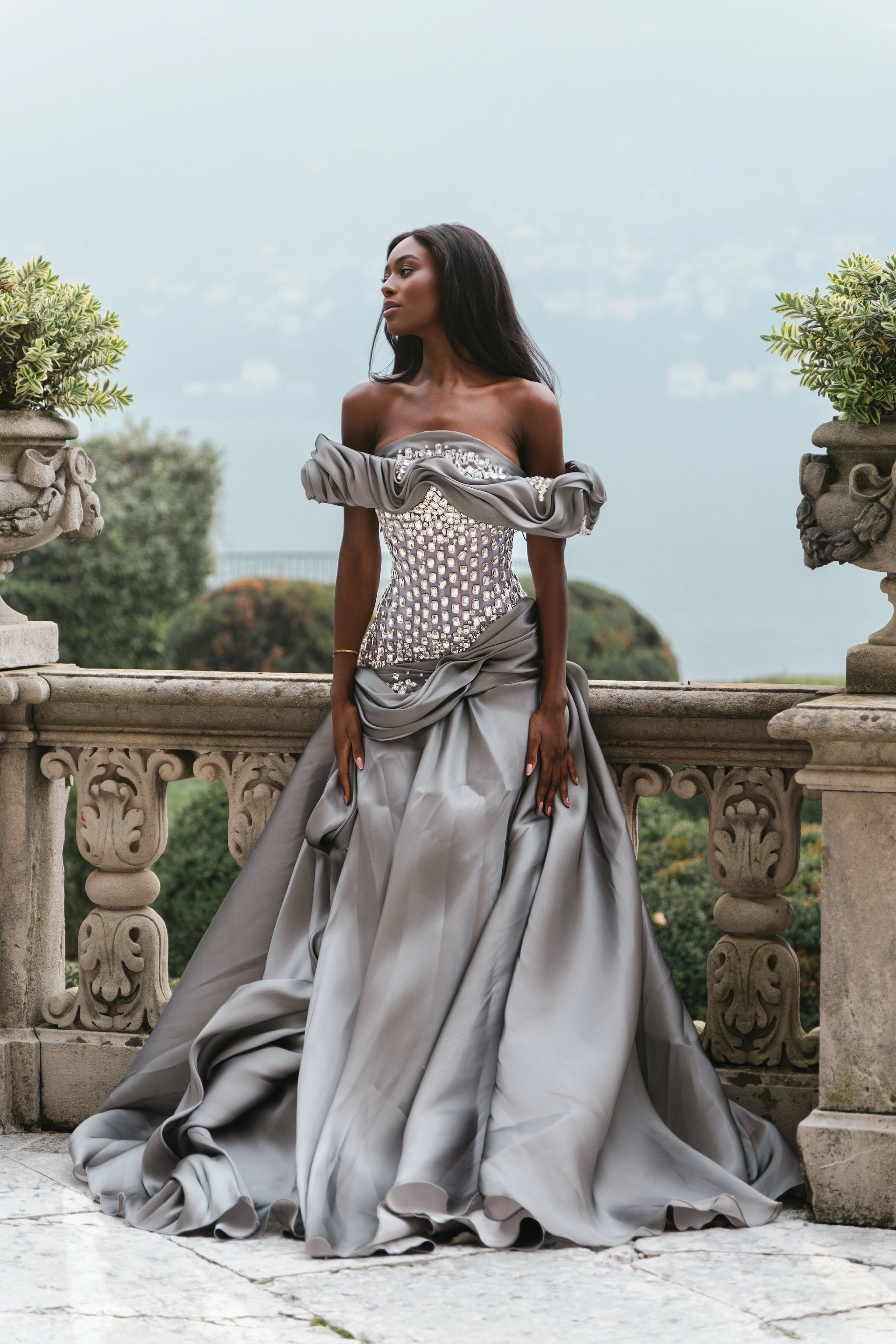 Eryanna - Draped Gown with Crystal Embellished Bodice