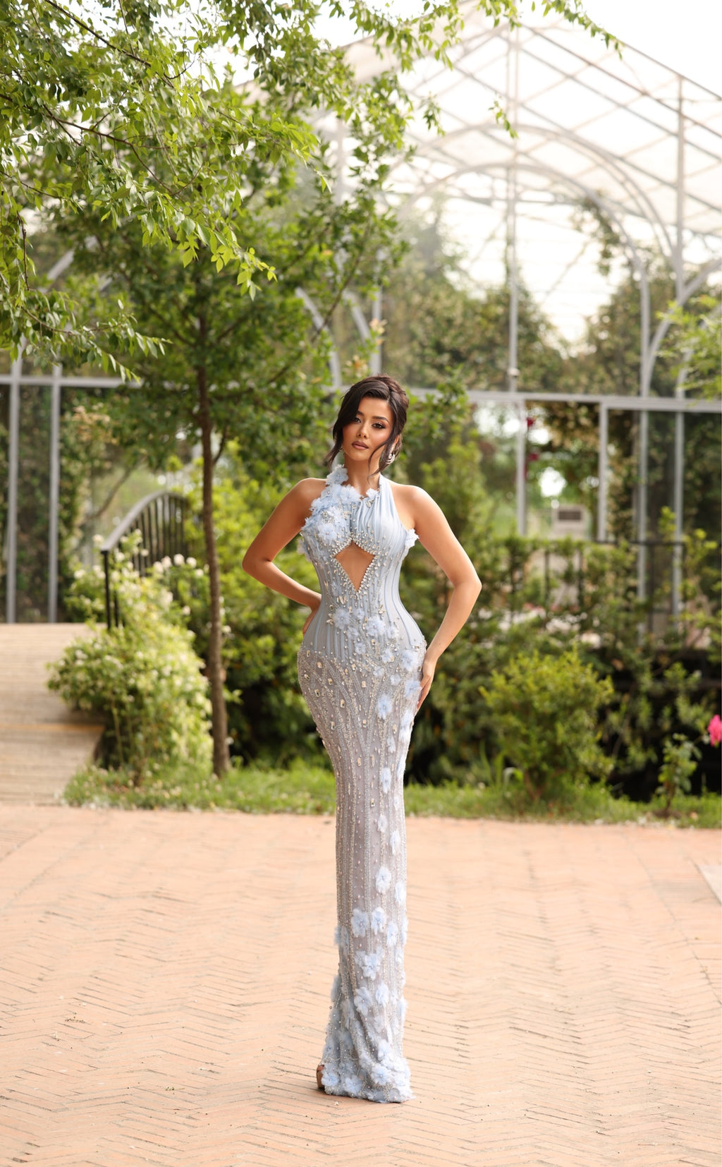 Lieta - Blue Floral Cutout Corset Dress