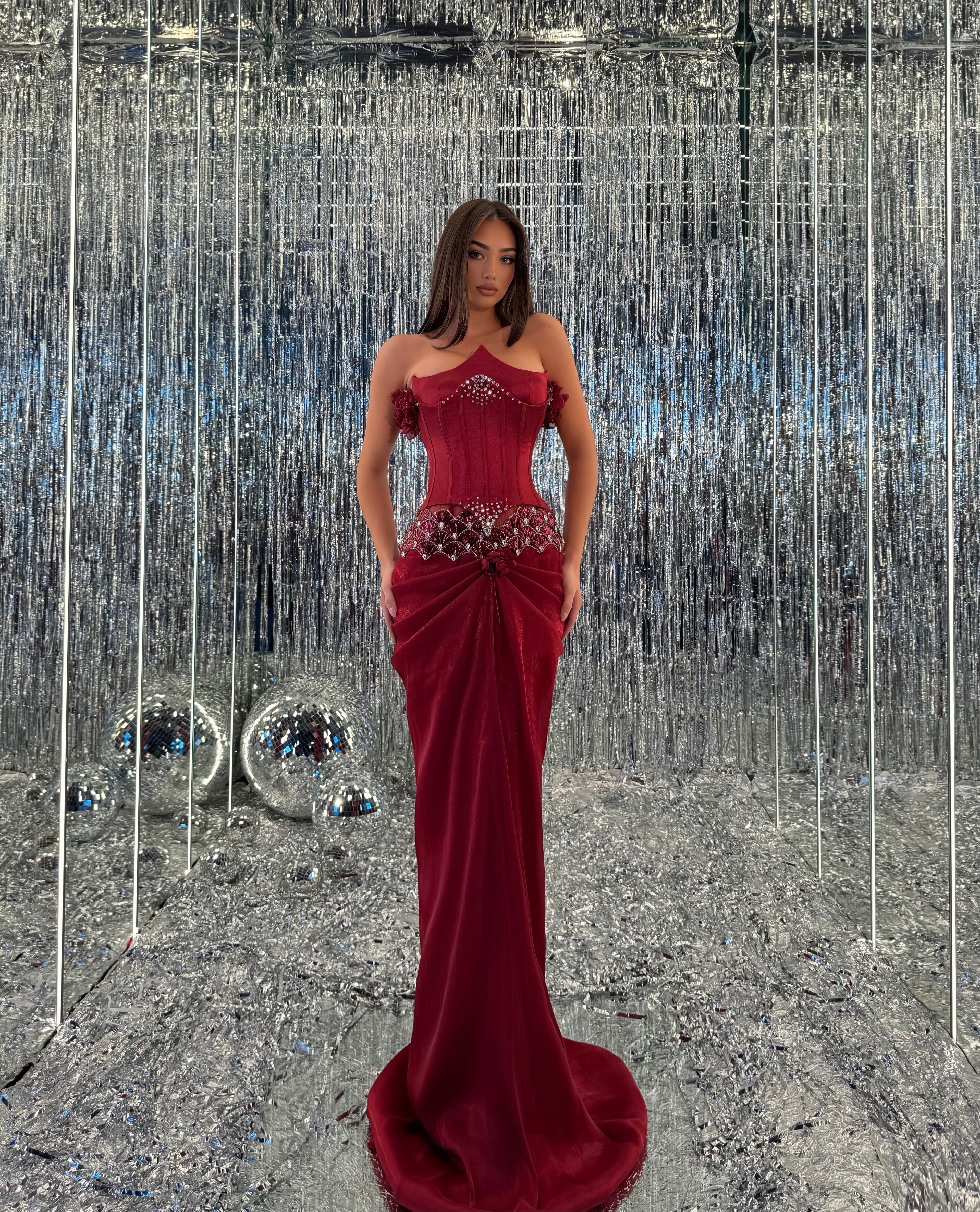 bustier mermaid dress Stacees 2026 Mermaid Glitter Sky Blue Prom Dress with V Neck Sheer-Corset