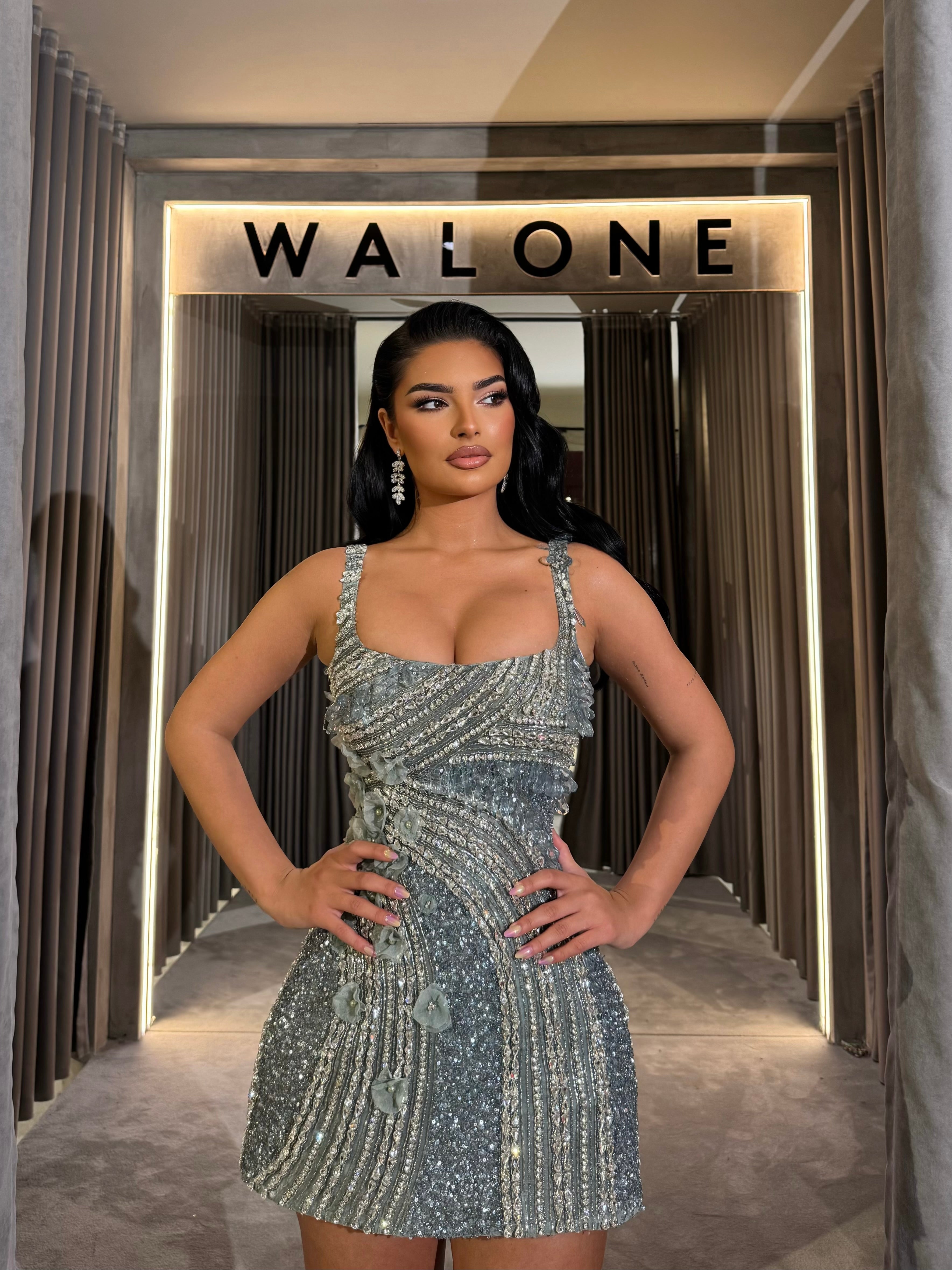 Short dress with crystal draping and corset structure S Short dress with crystal draping and corset structure S