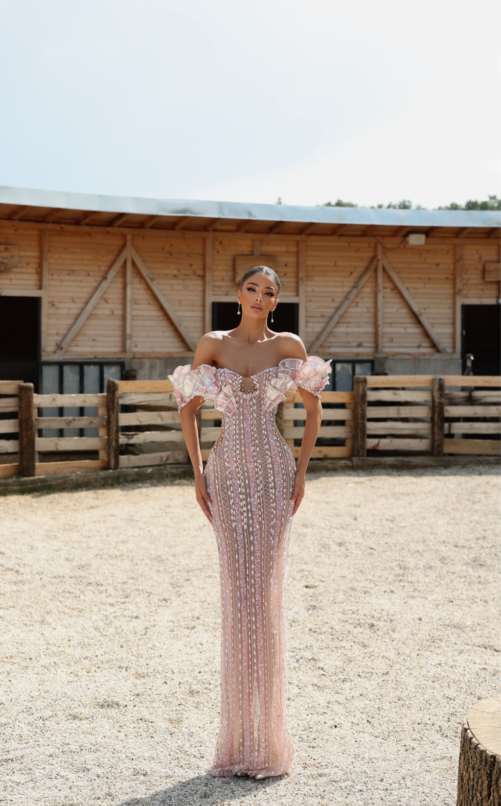 Nela - Off Shoulder Crystal Gown