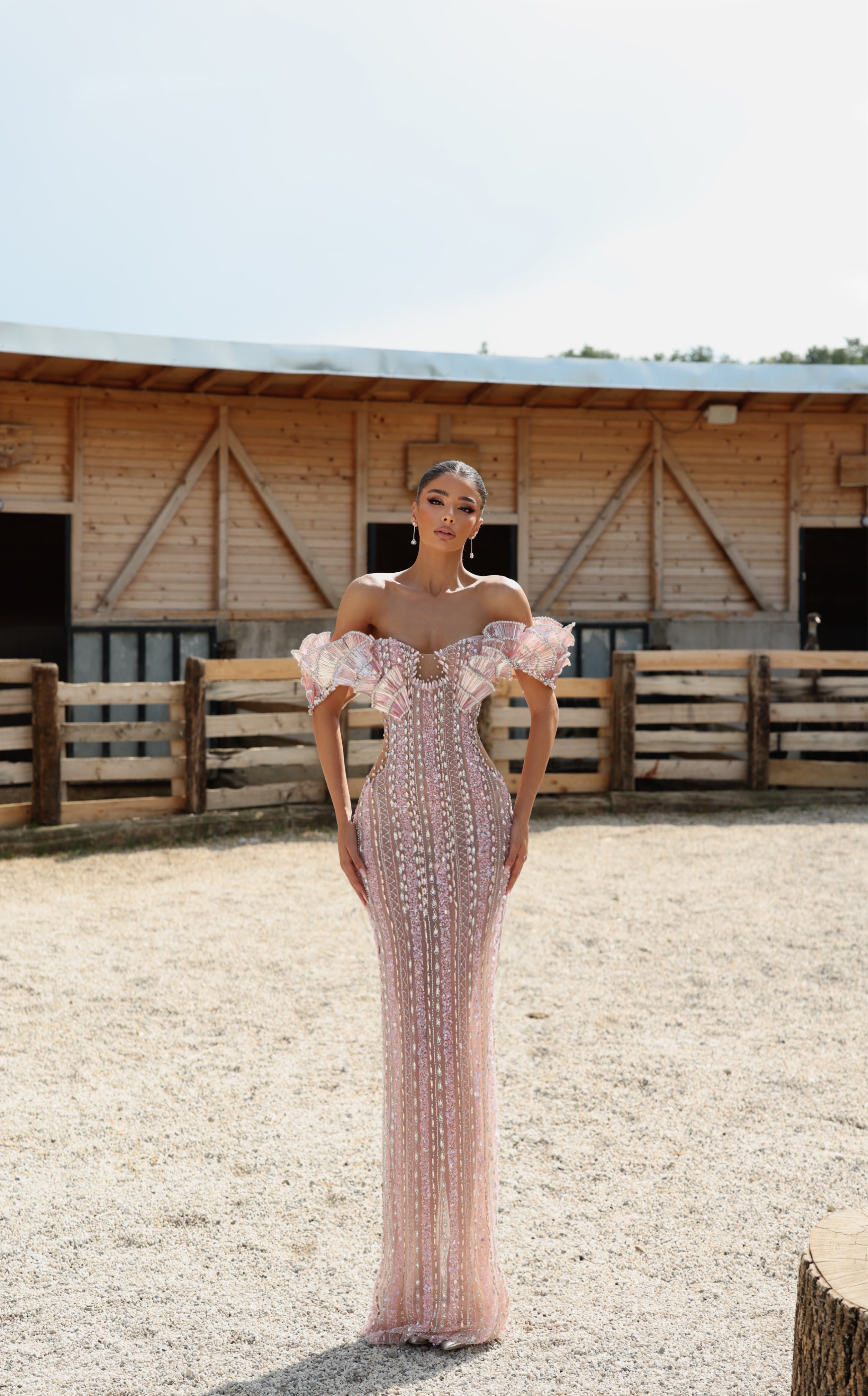 Nela - Off Shoulder Crystal Gown