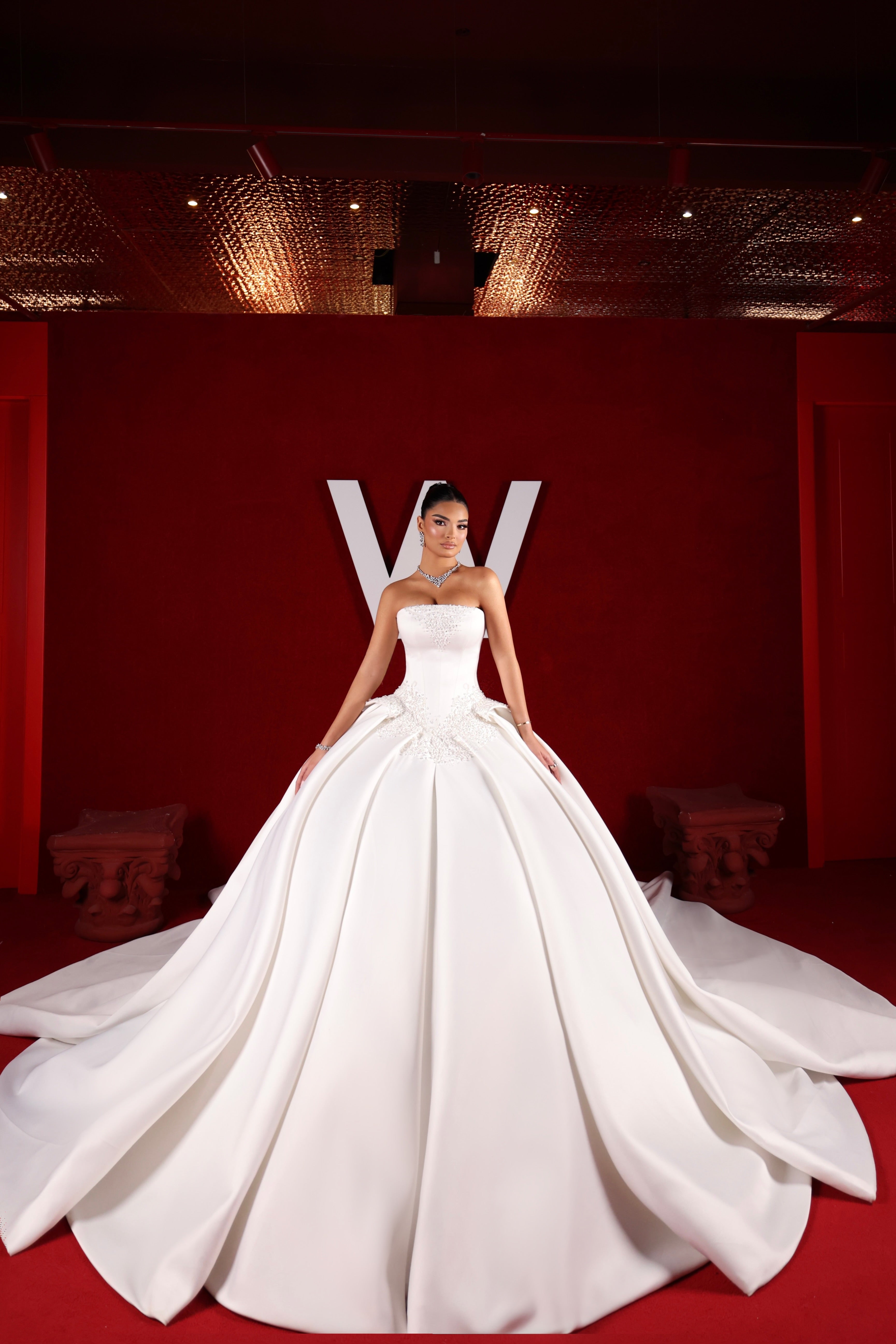 Arlena - Strapless Corset Ball Gown with Bow Train