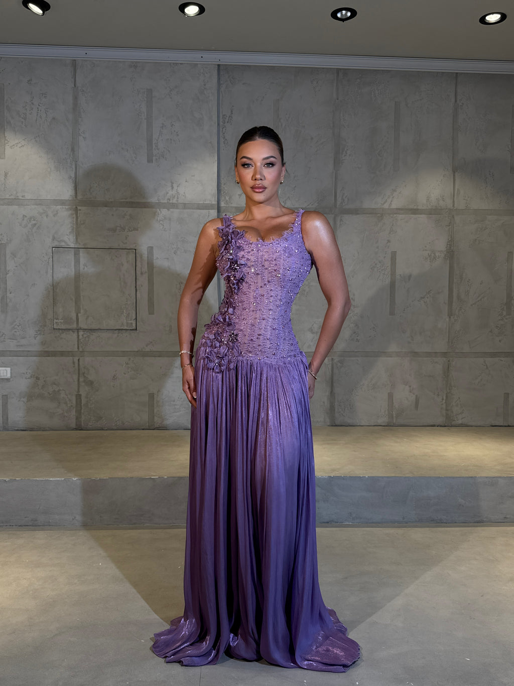 Elissa - Lavender Floral Embellished Gown