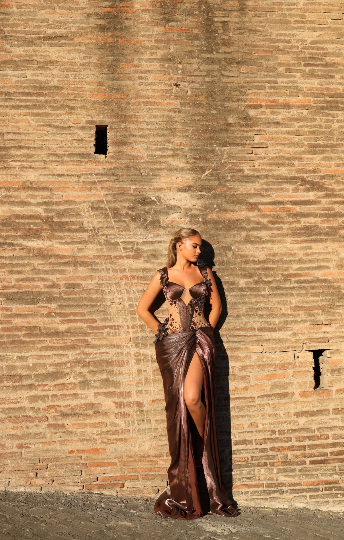 Elonora - Bow embellished corset draped gown