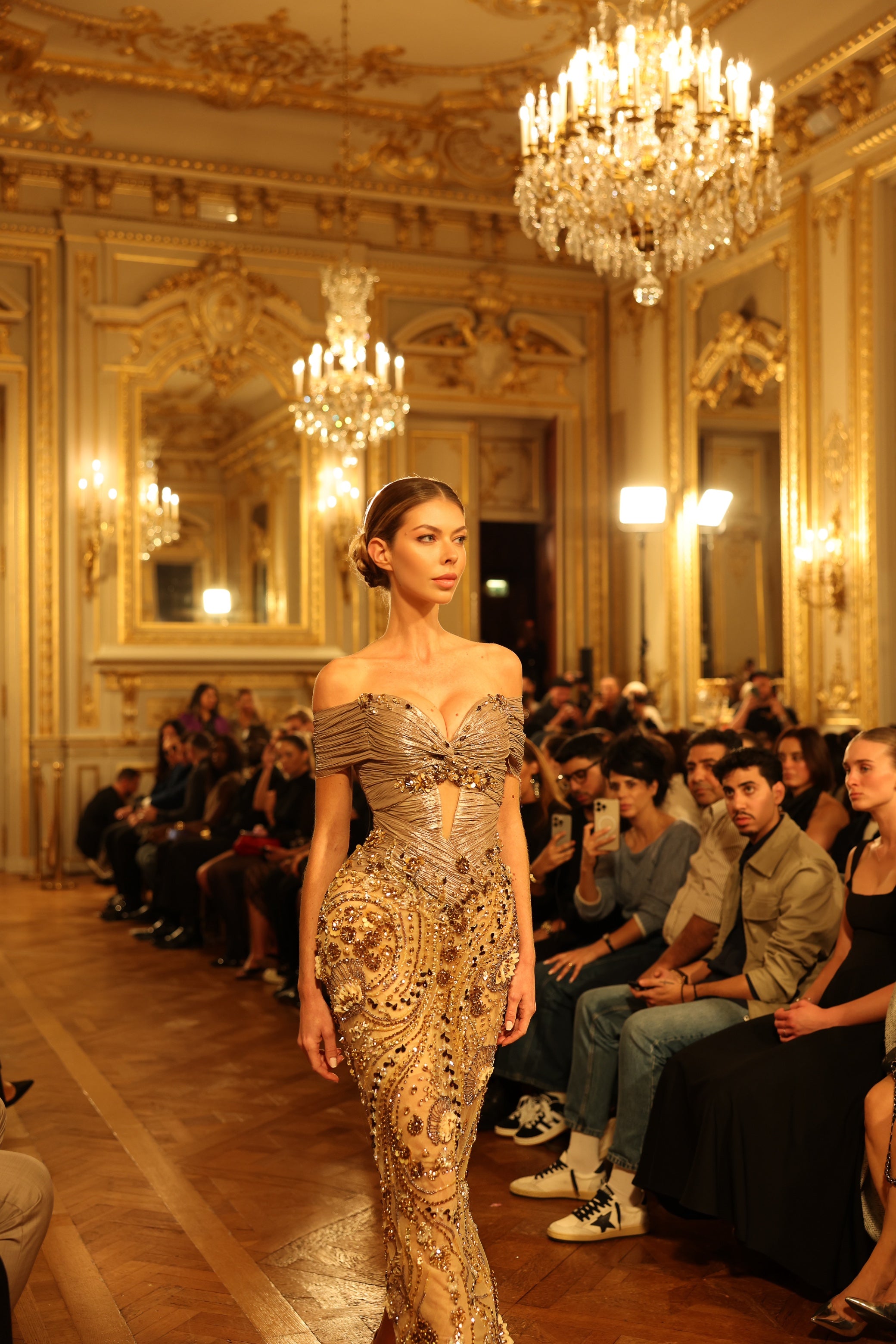 Marisse - Off Shoulder Crystal Pleated Dress