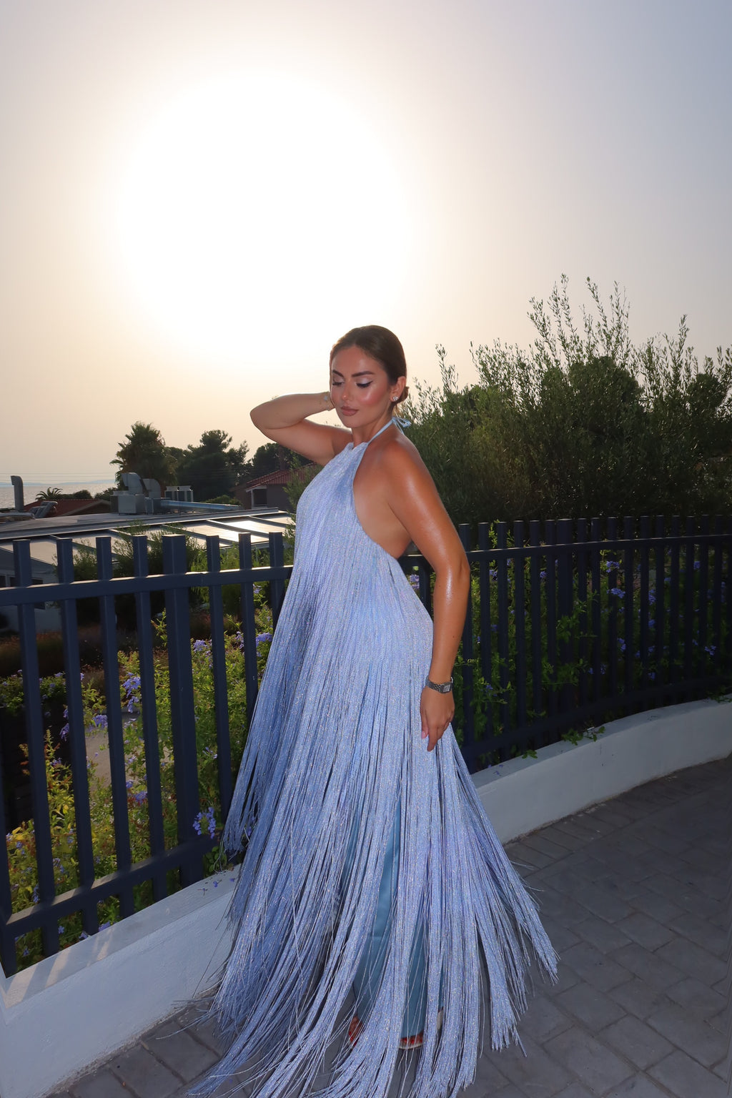 Melina - Halter fringe maxi gown