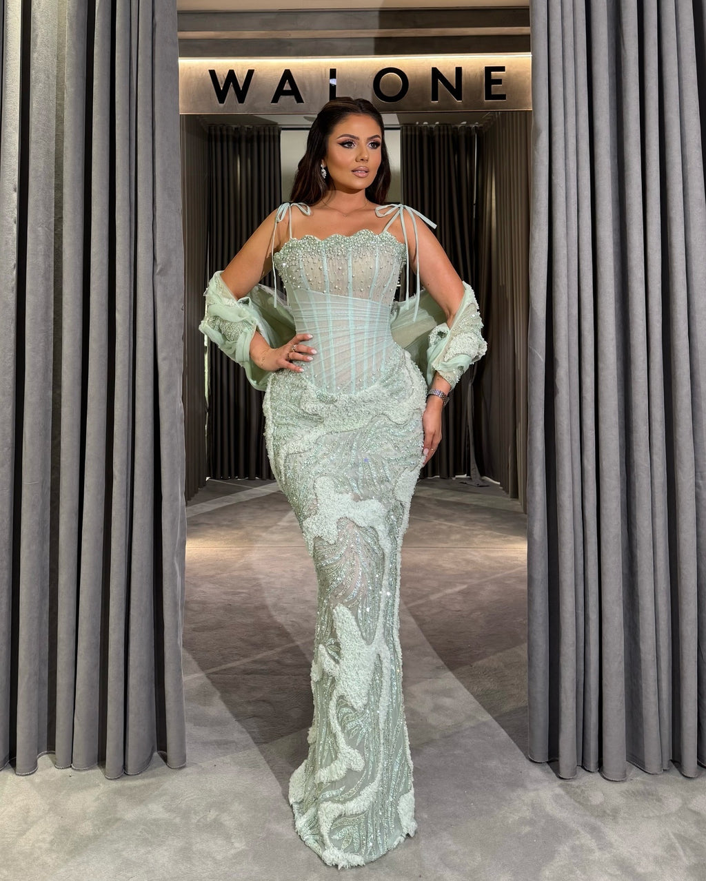 Seafoam Crystal Corset Gown
